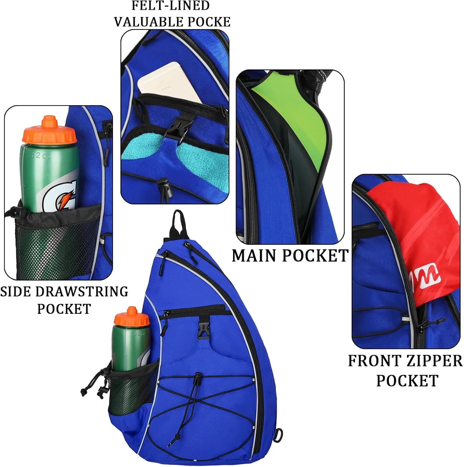Goloni Pickleball Bag for Women,Mens Pickle ball Backpack,Lightweight Sling Bag with Fence Hook,Large Capacity,Safety Pocket