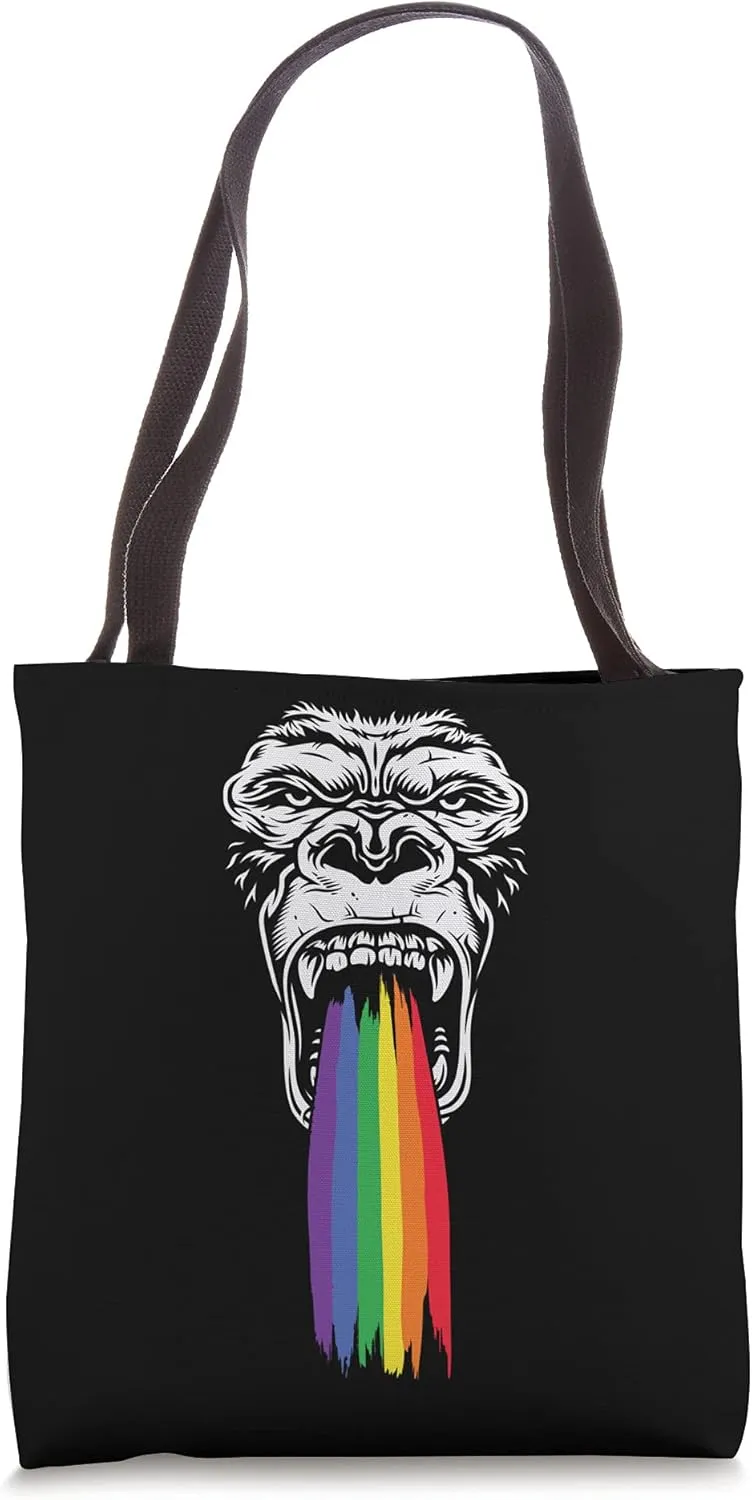 Gorilla Rainbow Hipster Hippies LGBT Free Spirit Freethinker Tote Bag
