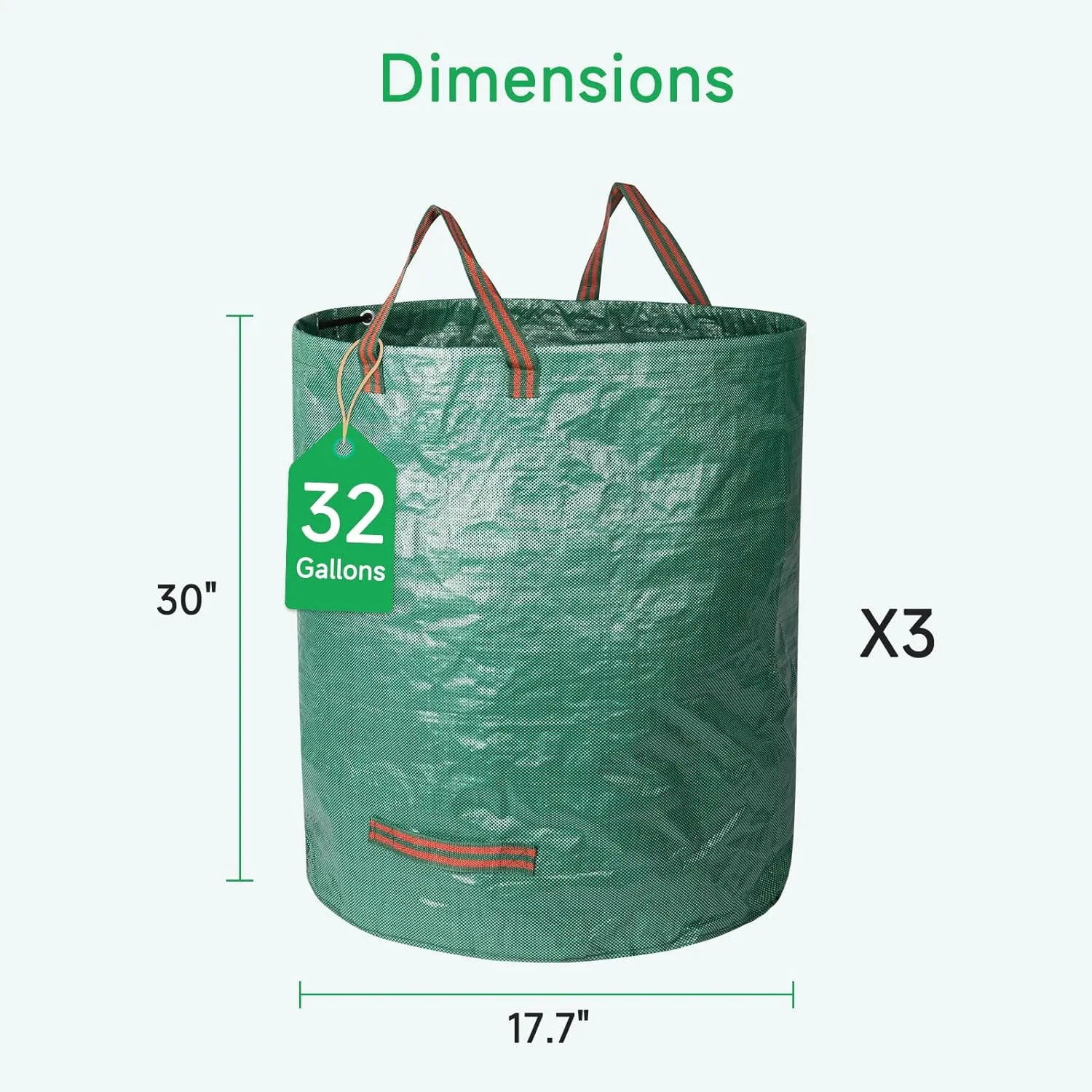 GreatBuddy 32 Gallon Reusable Yard Waste Bag, Heavy Duty, Upright Lawn Bags with 4 Reinforced Handles for Garden Leaves and Waste Collection, Lightweight and Portable (3 Pack)
