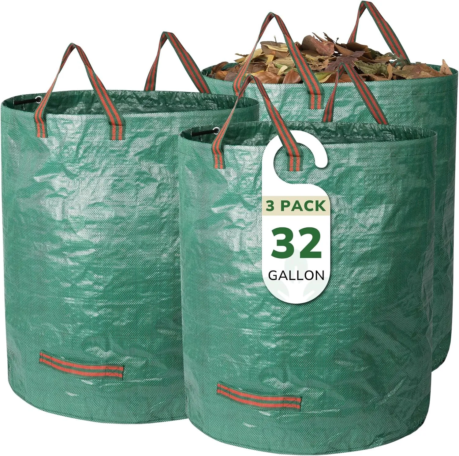 GreatBuddy 32 Gallon Reusable Yard Waste Bag, Heavy Duty, Upright Lawn Bags with 4 Reinforced Handles for Garden Leaves and Waste Collection, Lightweight and Portable (3 Pack)