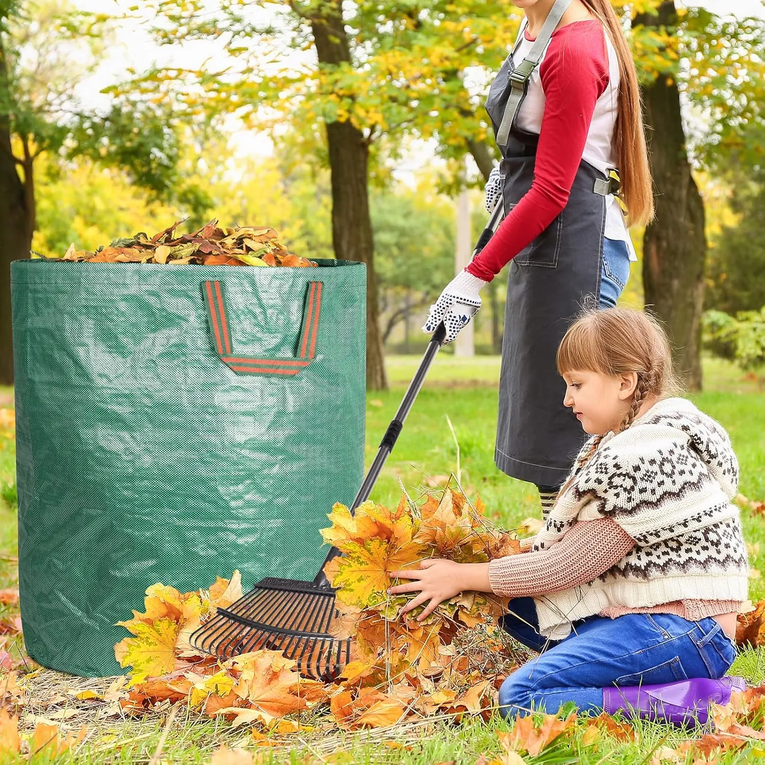 GreatBuddy 32 Gallon Reusable Yard Waste Bag, Heavy Duty, Upright Lawn Bags with 4 Reinforced Handles for Garden Leaves and Waste Collection, Lightweight and Portable (3 Pack)