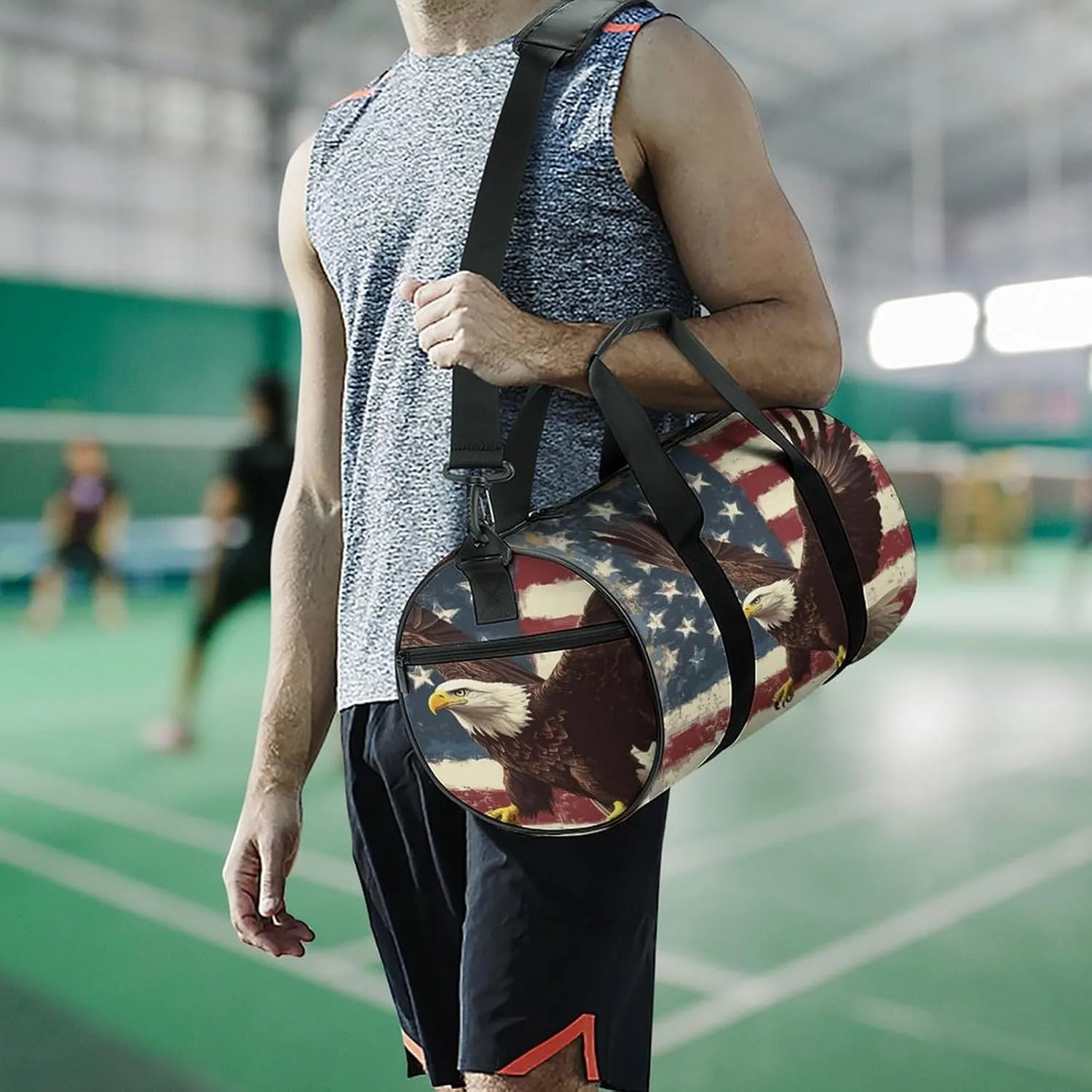 Gym Bag for Men Women Lightweight Sports Duffle Bag with Multiple Compartments Cylindrical Gym Bag for Fitness Travel And Outdoor Activities Ater Resistant Yoga Bag Training Bag American Pride