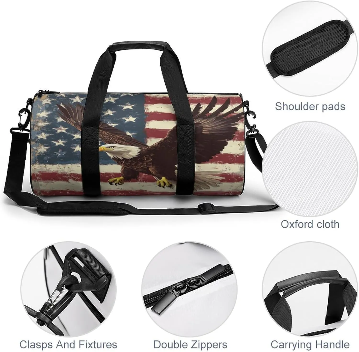 Gym Bag for Men Women Lightweight Sports Duffle Bag with Multiple Compartments Cylindrical Gym Bag for Fitness Travel And Outdoor Activities Ater Resistant Yoga Bag Training Bag American Pride