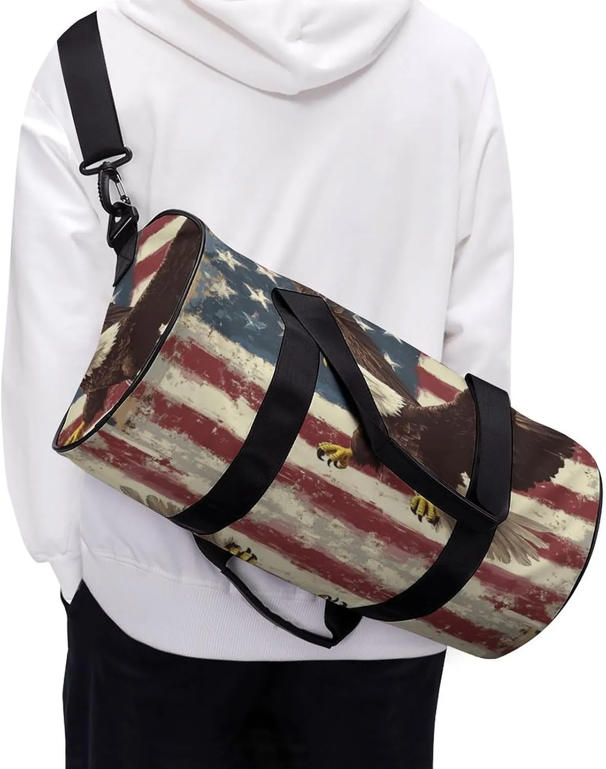 Gym Bag for Men Women Lightweight Sports Duffle Bag with Multiple Compartments Cylindrical Gym Bag for Fitness Travel And Outdoor Activities Ater Resistant Yoga Bag Training Bag American Pride