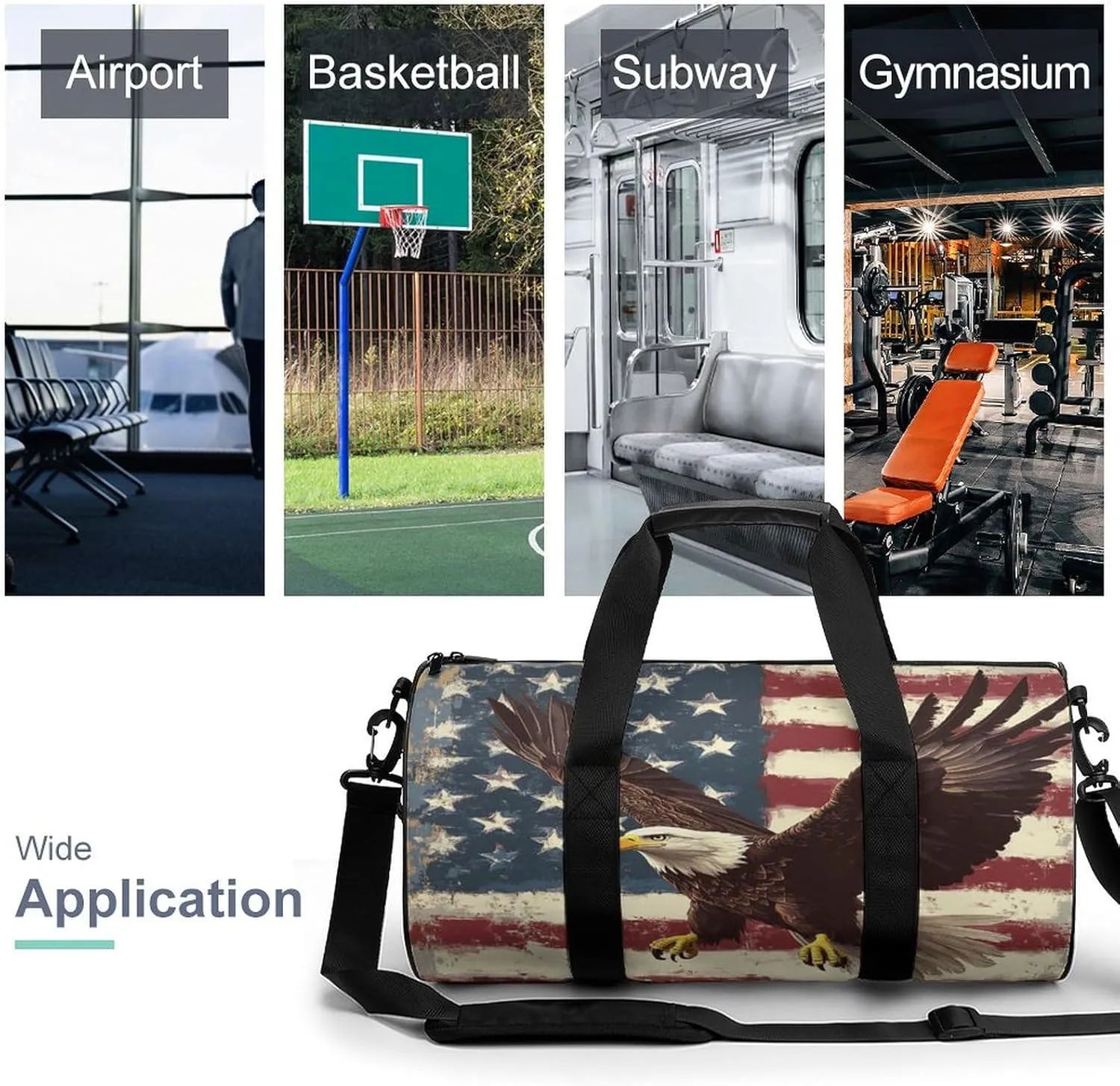 Gym Bag for Men Women Lightweight Sports Duffle Bag with Multiple Compartments Cylindrical Gym Bag for Fitness Travel And Outdoor Activities Ater Resistant Yoga Bag Training Bag American Pride