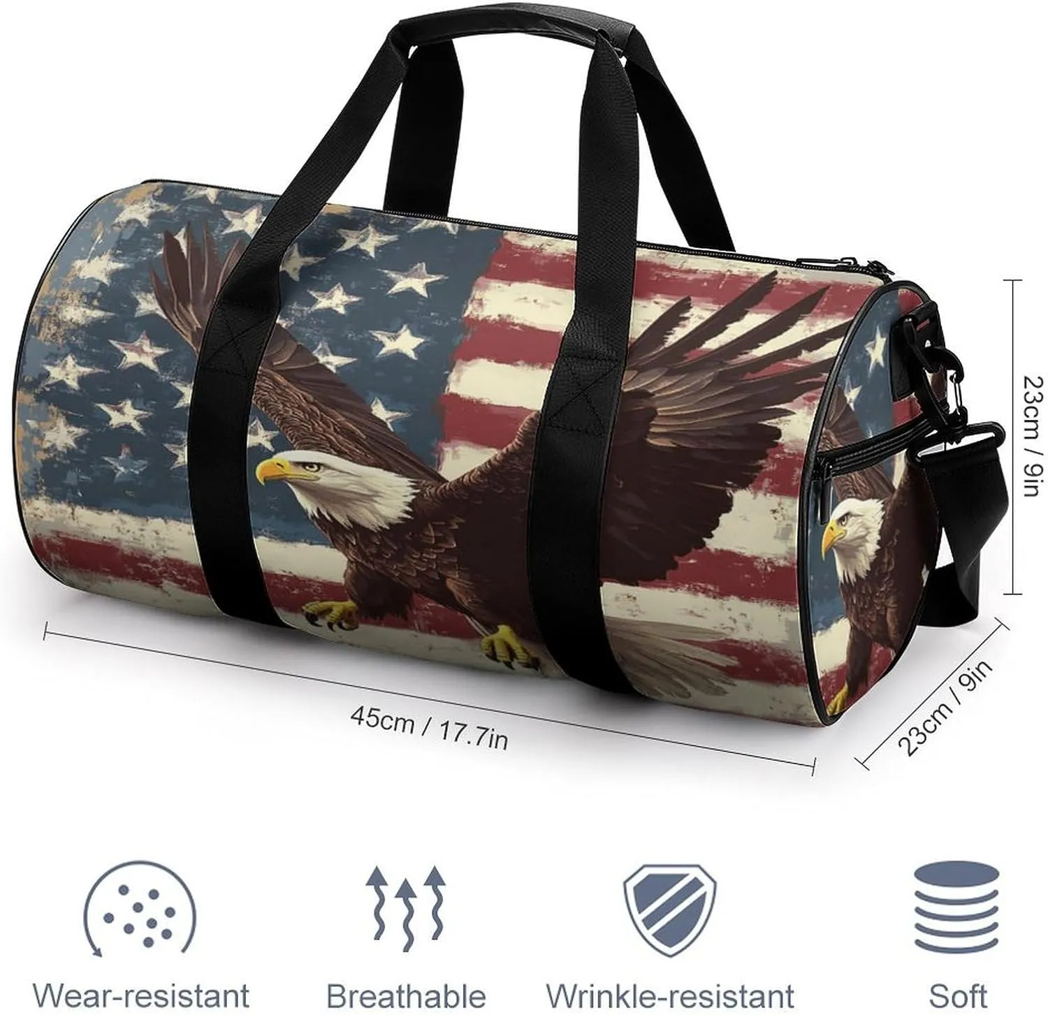 Gym Bag for Men Women Lightweight Sports Duffle Bag with Multiple Compartments Cylindrical Gym Bag for Fitness Travel And Outdoor Activities Ater Resistant Yoga Bag Training Bag American Pride