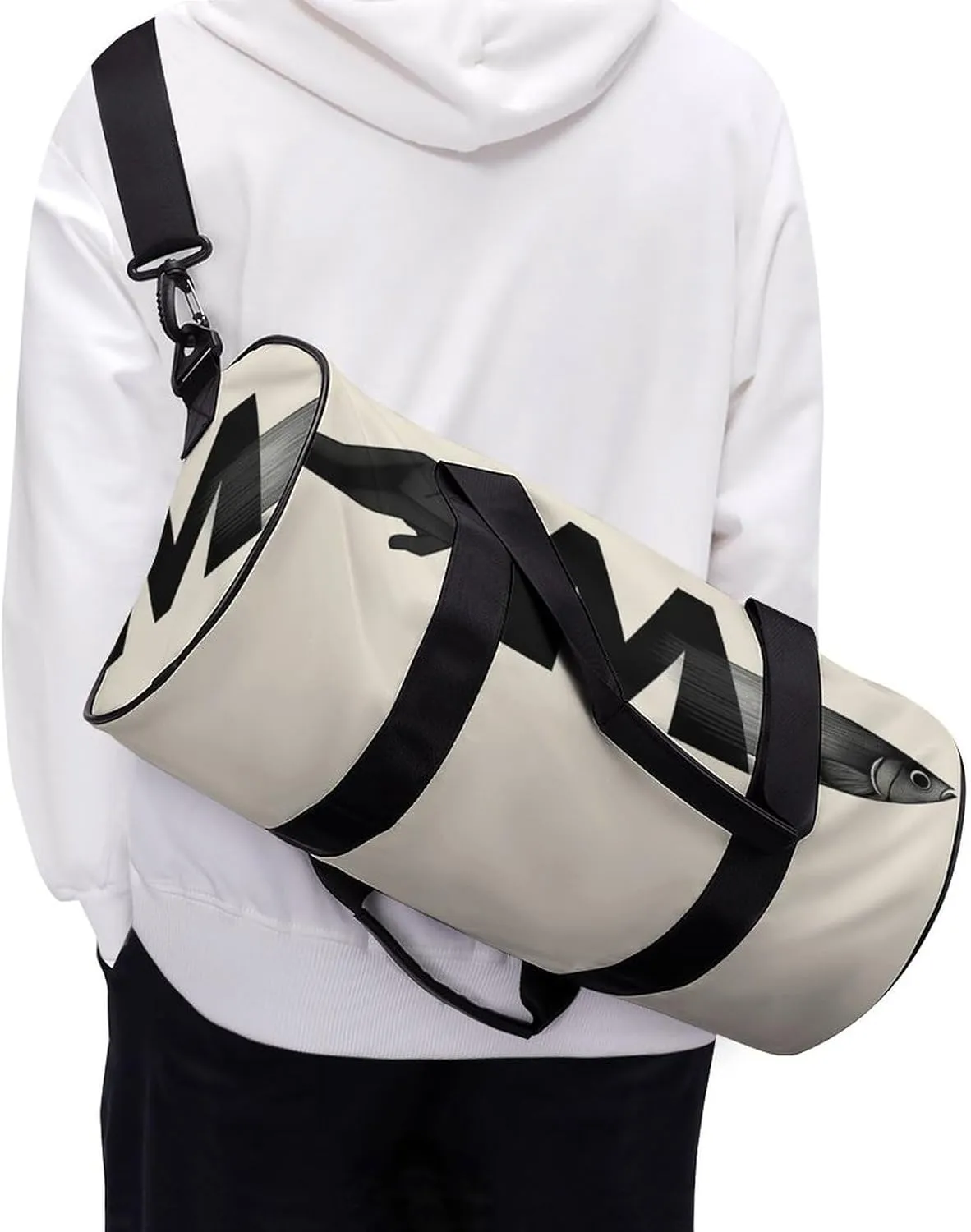 Gym Bag for Men Women Lightweight Sports Duffle Bag with Multiple Compartments Cylindrical Gym Bag for Fitness Travel And Outdoor Activities Ater Resistant Yoga Bag Training Bag Finger Fish