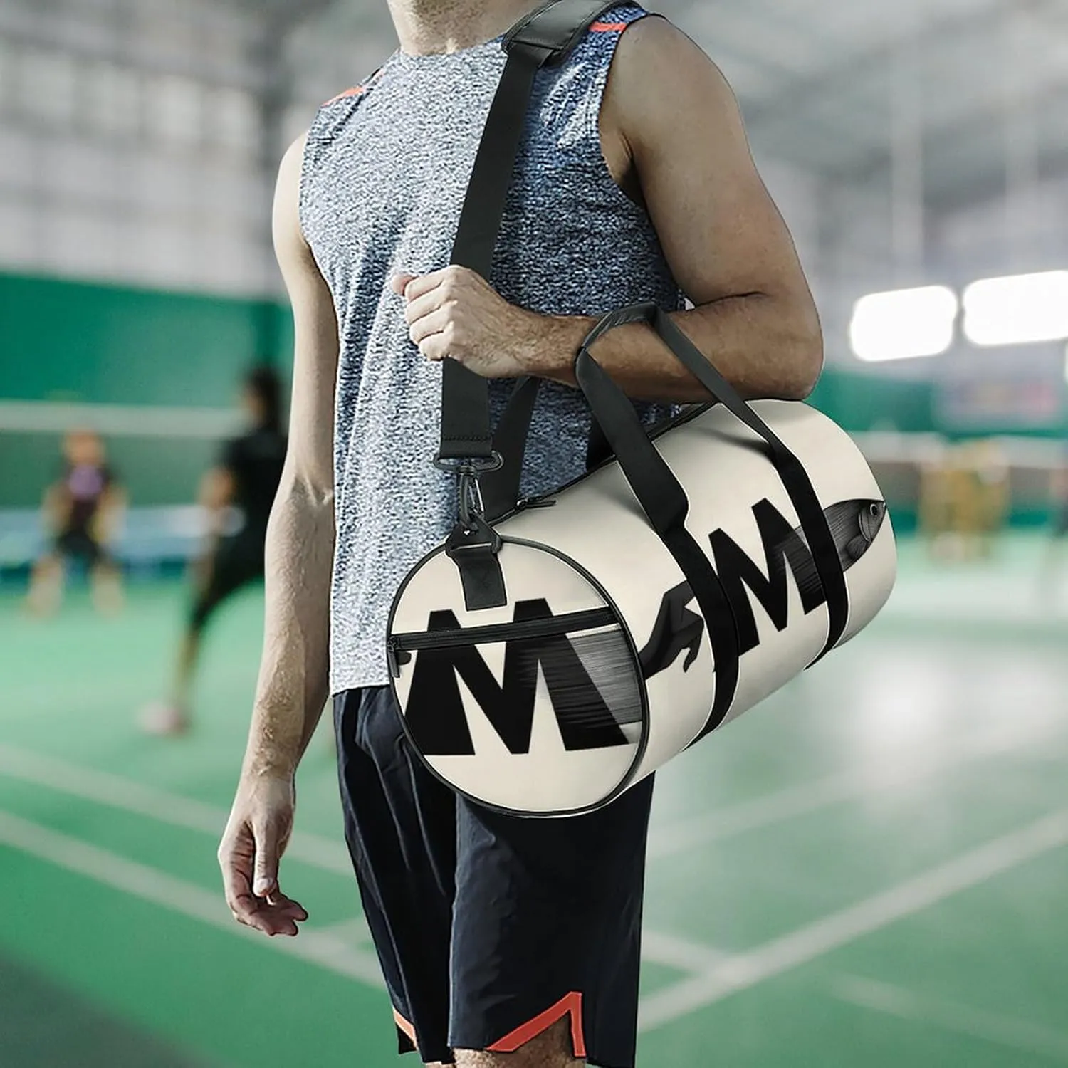 Gym Bag for Men Women Lightweight Sports Duffle Bag with Multiple Compartments Cylindrical Gym Bag for Fitness Travel And Outdoor Activities Ater Resistant Yoga Bag Training Bag Finger Fish