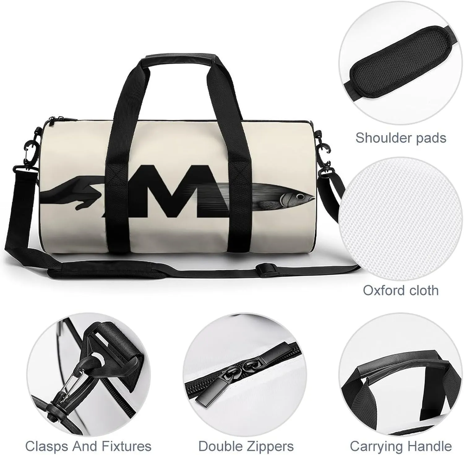 Gym Bag for Men Women Lightweight Sports Duffle Bag with Multiple Compartments Cylindrical Gym Bag for Fitness Travel And Outdoor Activities Ater Resistant Yoga Bag Training Bag Finger Fish