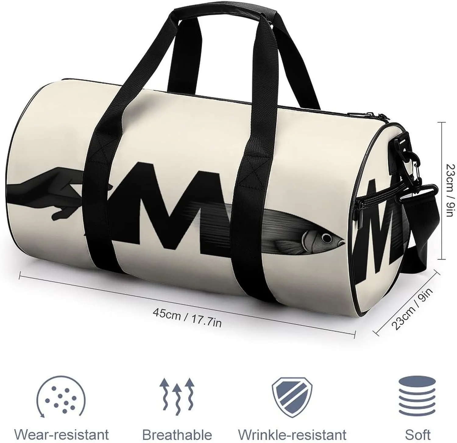 Gym Bag for Men Women Lightweight Sports Duffle Bag with Multiple Compartments Cylindrical Gym Bag for Fitness Travel And Outdoor Activities Ater Resistant Yoga Bag Training Bag Finger Fish