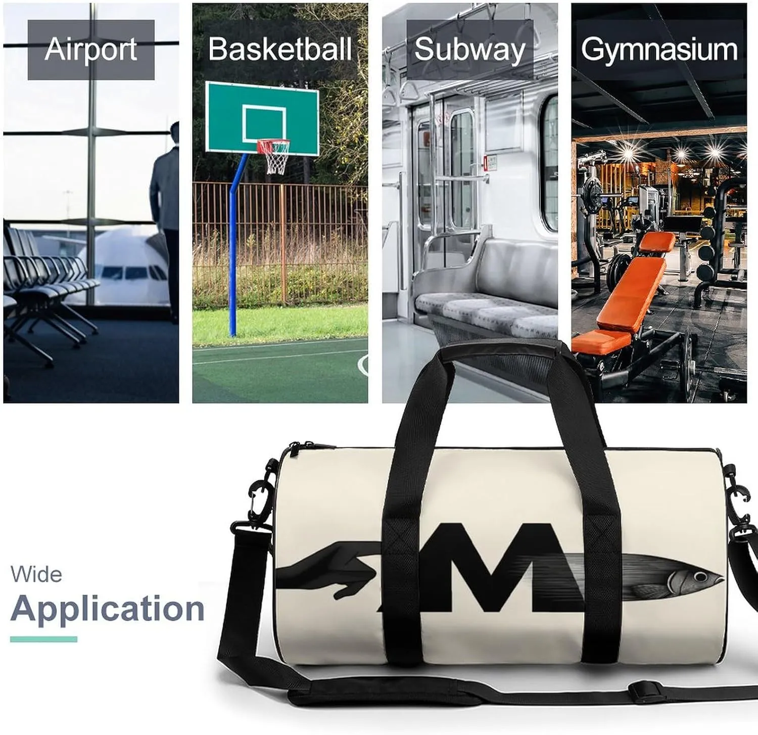 Gym Bag for Men Women Lightweight Sports Duffle Bag with Multiple Compartments Cylindrical Gym Bag for Fitness Travel And Outdoor Activities Ater Resistant Yoga Bag Training Bag Finger Fish