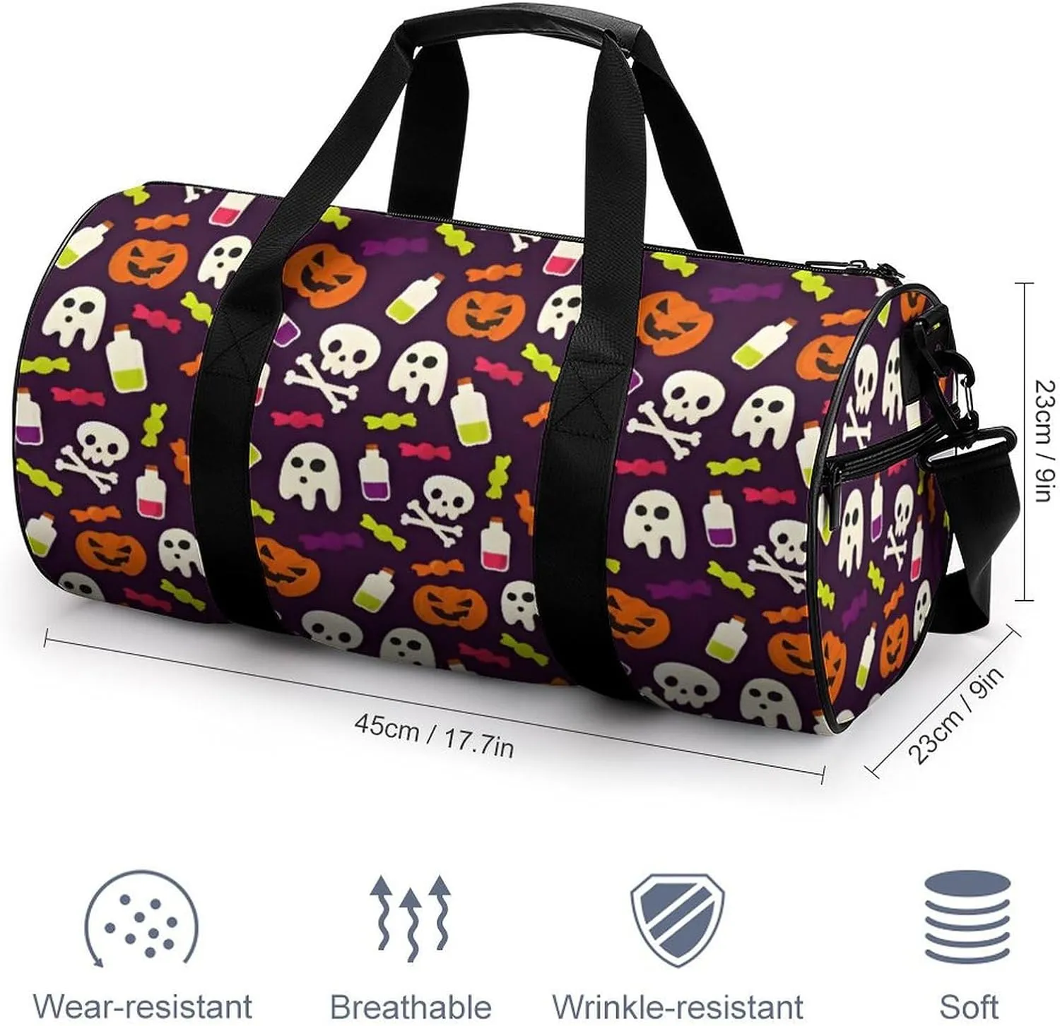 Gym Bag for Men Women Lightweight Sports Duffle Bag with Multiple Compartments Cylindrical Gym Bag for Fitness Travel And Outdoor Activities Ater Resistant Yoga Bag Training Bag Halloween