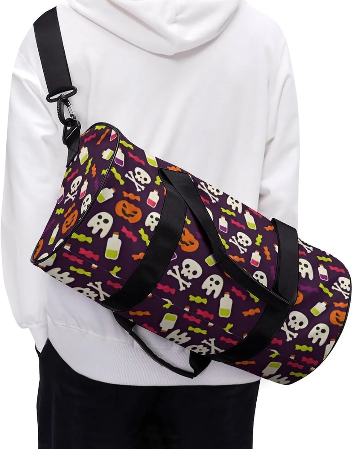 Gym Bag for Men Women Lightweight Sports Duffle Bag with Multiple Compartments Cylindrical Gym Bag for Fitness Travel And Outdoor Activities Ater Resistant Yoga Bag Training Bag Halloween