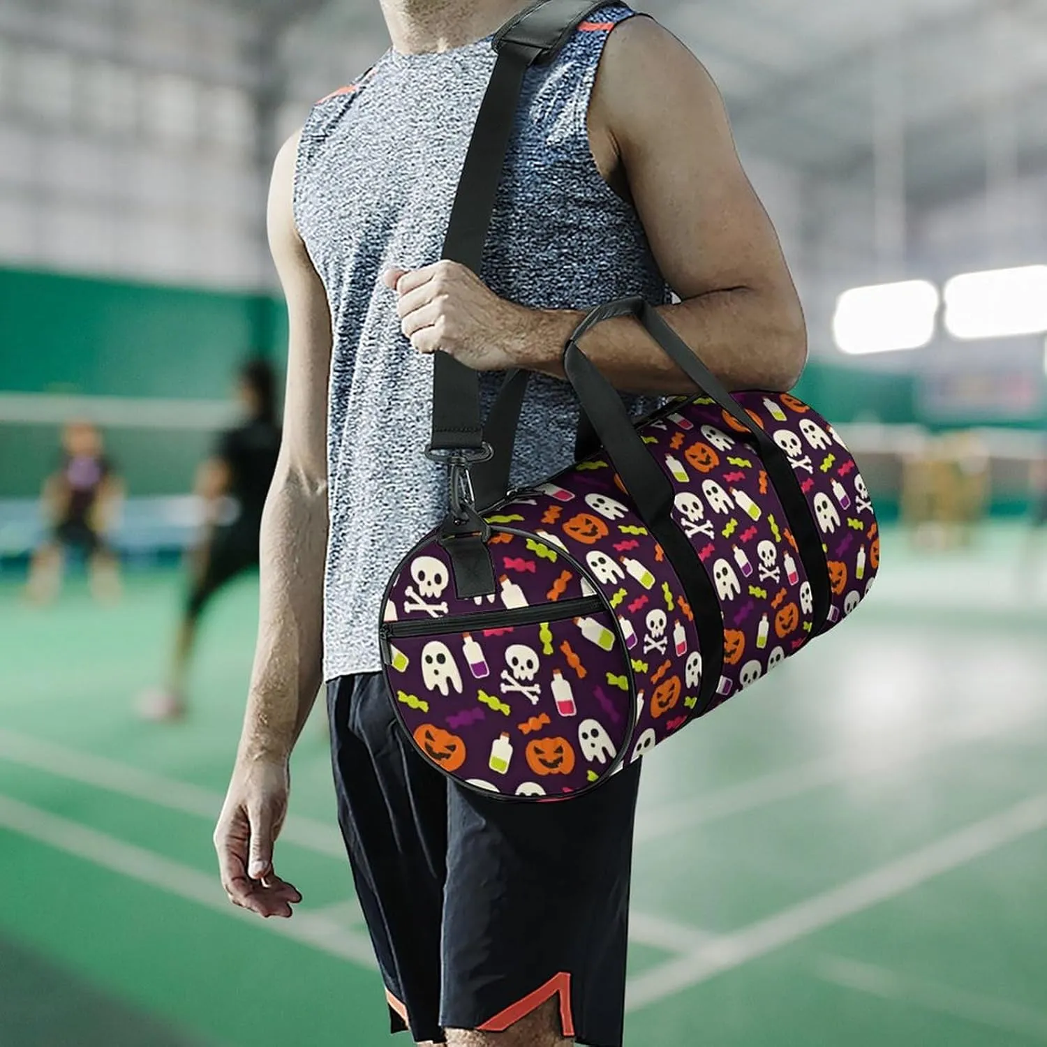 Gym Bag for Men Women Lightweight Sports Duffle Bag with Multiple Compartments Cylindrical Gym Bag for Fitness Travel And Outdoor Activities Ater Resistant Yoga Bag Training Bag Halloween