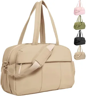 Gym Bag for Women, Carry on Weekender with Wet Pocket, Lightweight Water Resistant Puffer Quilted Travel Duffle Overnight Bag, Camel