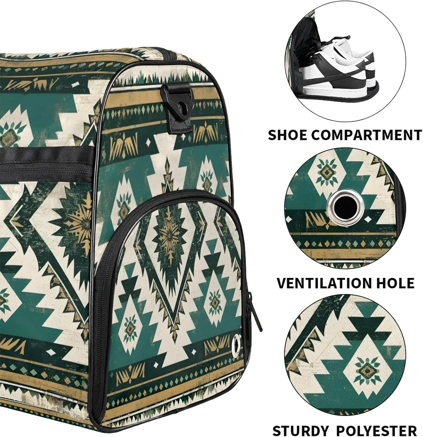 Gym Bag for Women Men Ethnic Colorful Bohemian Travel Duffle Bag with Shoe Compartment Waterproof Sports Tote Bags Large Overnight Weekender Bags for Travel Swimming Gym Yoga Dance
