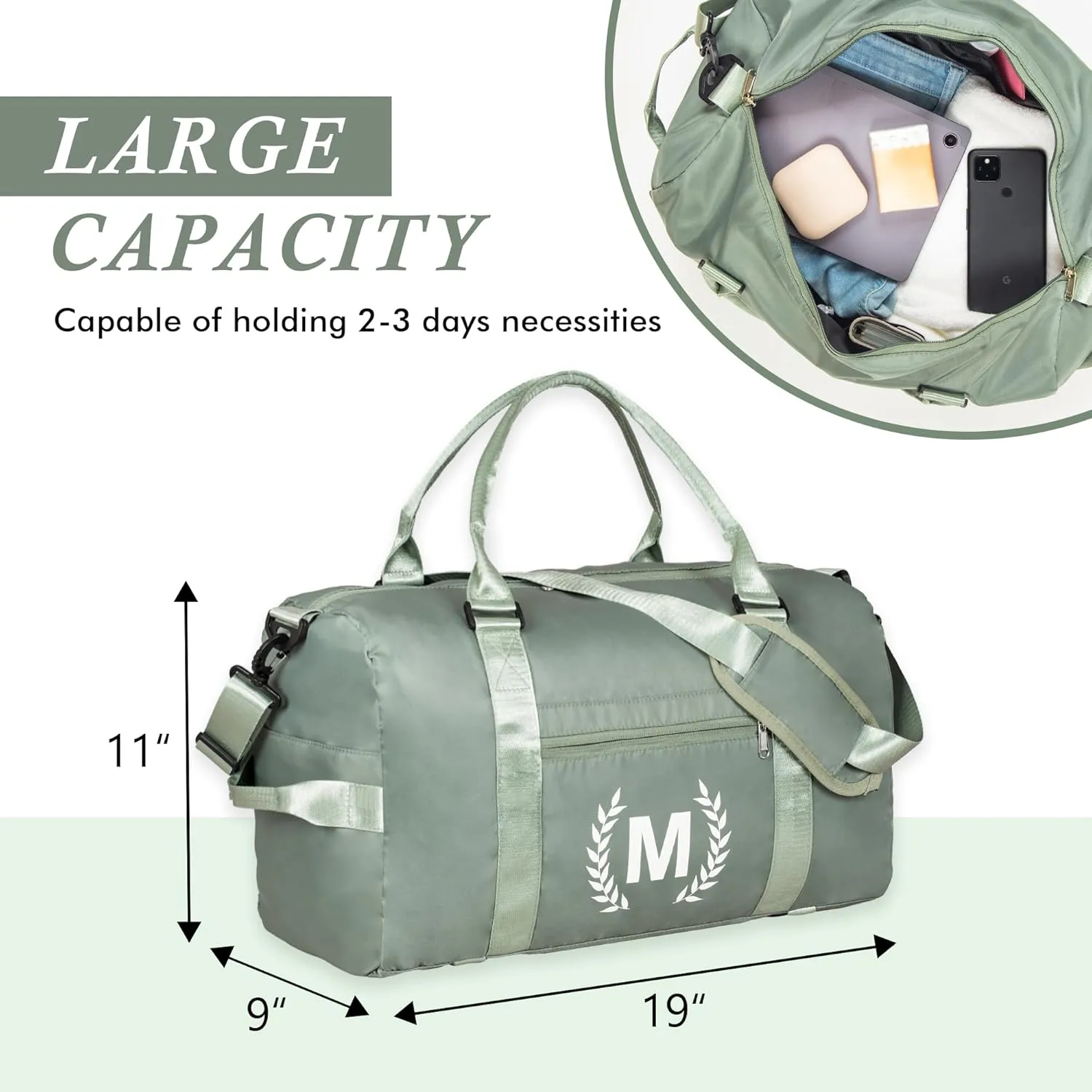 Gym Bag for Women, Personalized Duffle Bag with Shoe Compartment for Yoga & Dance with Wet Pocket and Mat Strap.