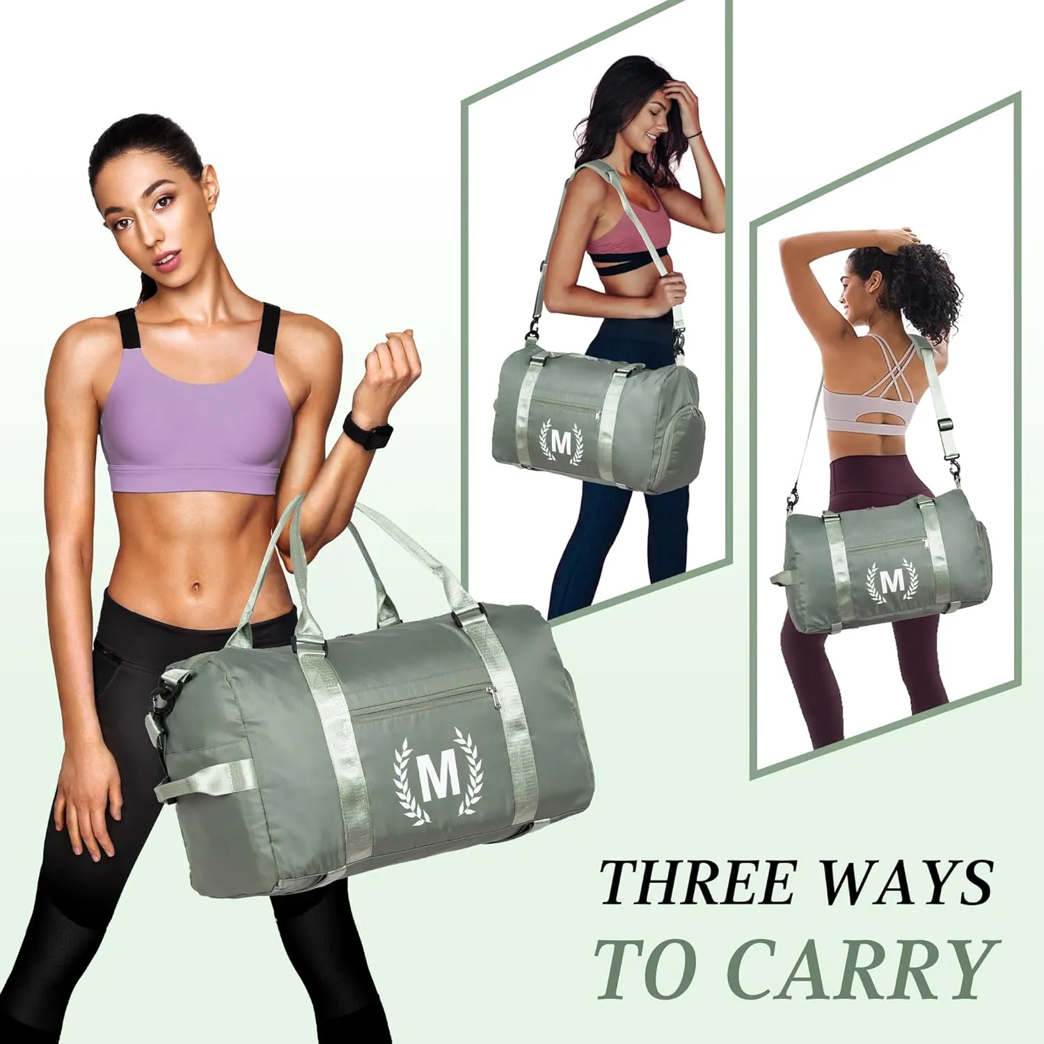 Gym Bag for Women, Personalized Duffle Bag with Shoe Compartment for Yoga & Dance with Wet Pocket and Mat Strap.