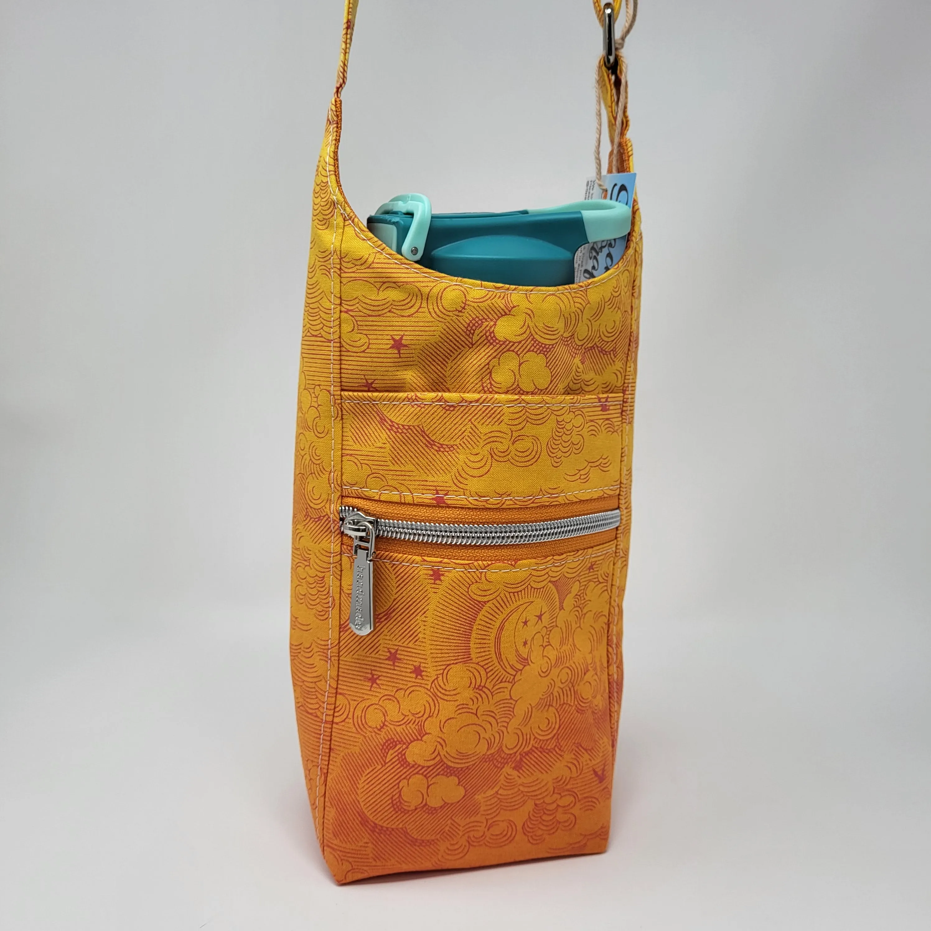 H2O2Go Crossbody Water Bottle Bag - Orange Fluffy Clouds