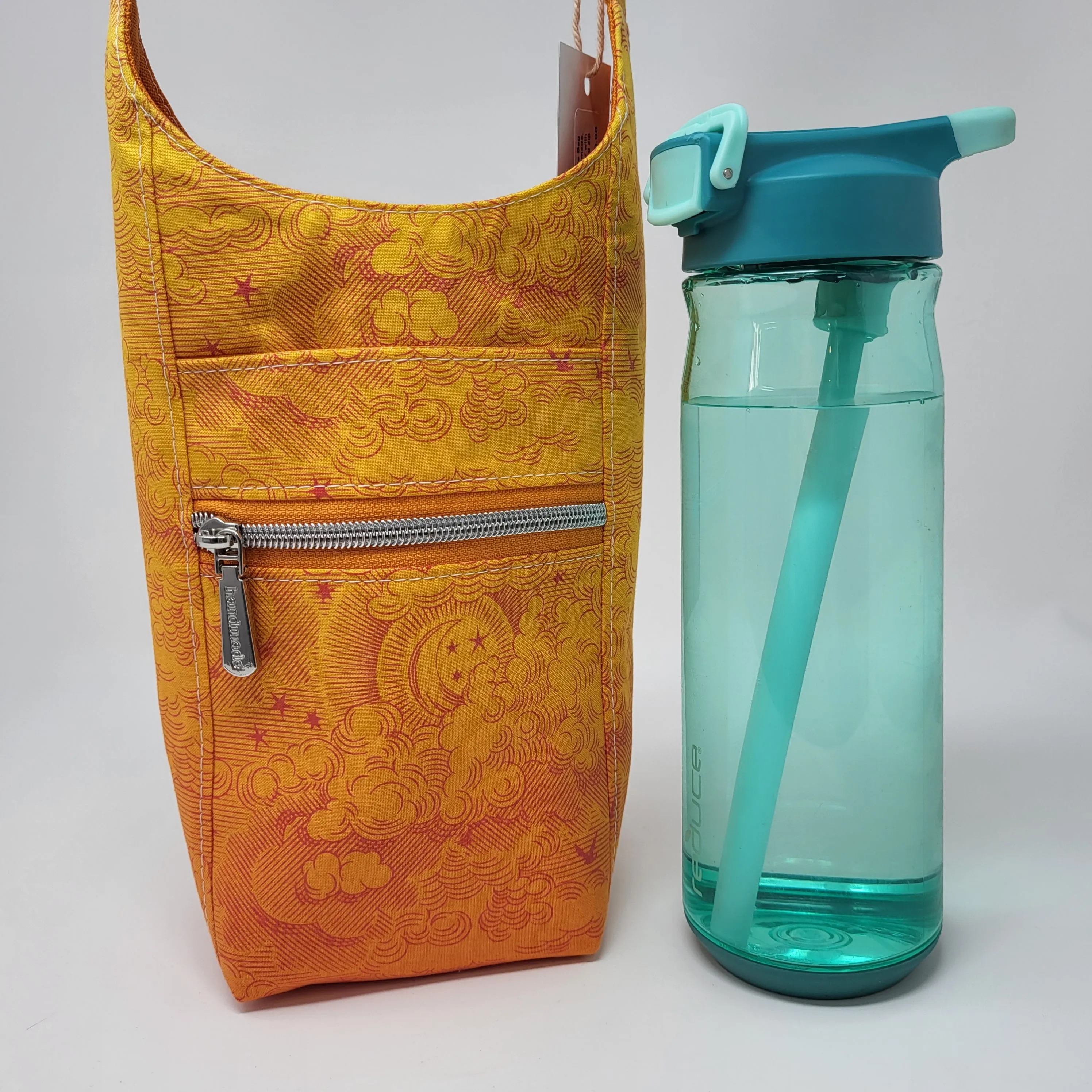 H2O2Go Crossbody Water Bottle Bag - Orange Fluffy Clouds
