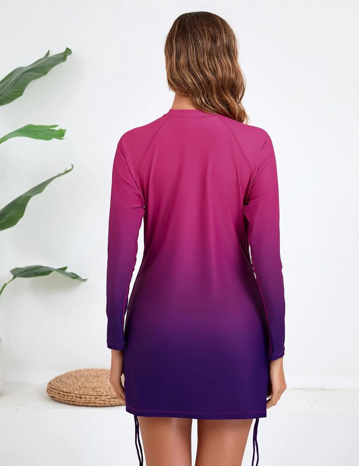 Halcurt Women's long Sleeve Rash Guard Ruched Side Drawstring Adjustable Swim Shirt UPF50 Quick Dry Swimsuit Top