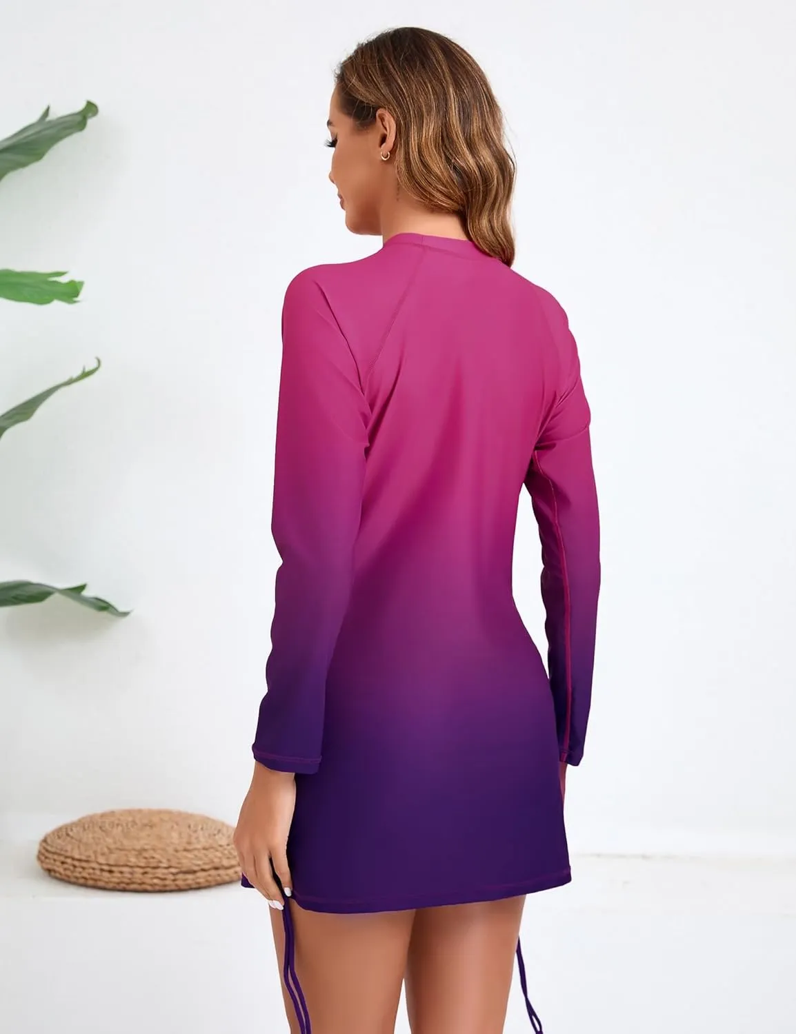 Halcurt Women's long Sleeve Rash Guard Ruched Side Drawstring Adjustable Swim Shirt UPF50 Quick Dry Swimsuit Top