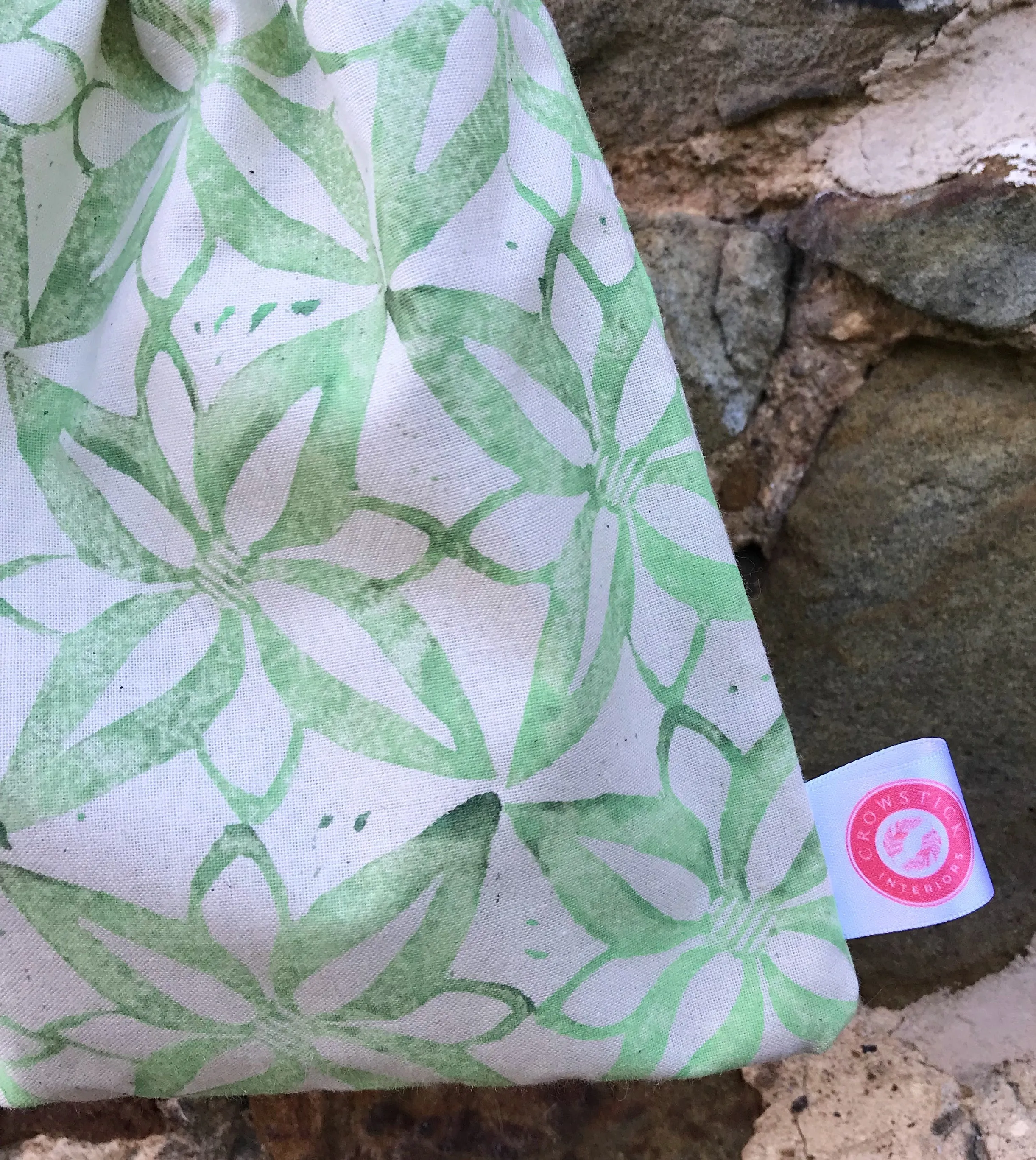 Hand Block Printed, Green Drawstring Bag - Small