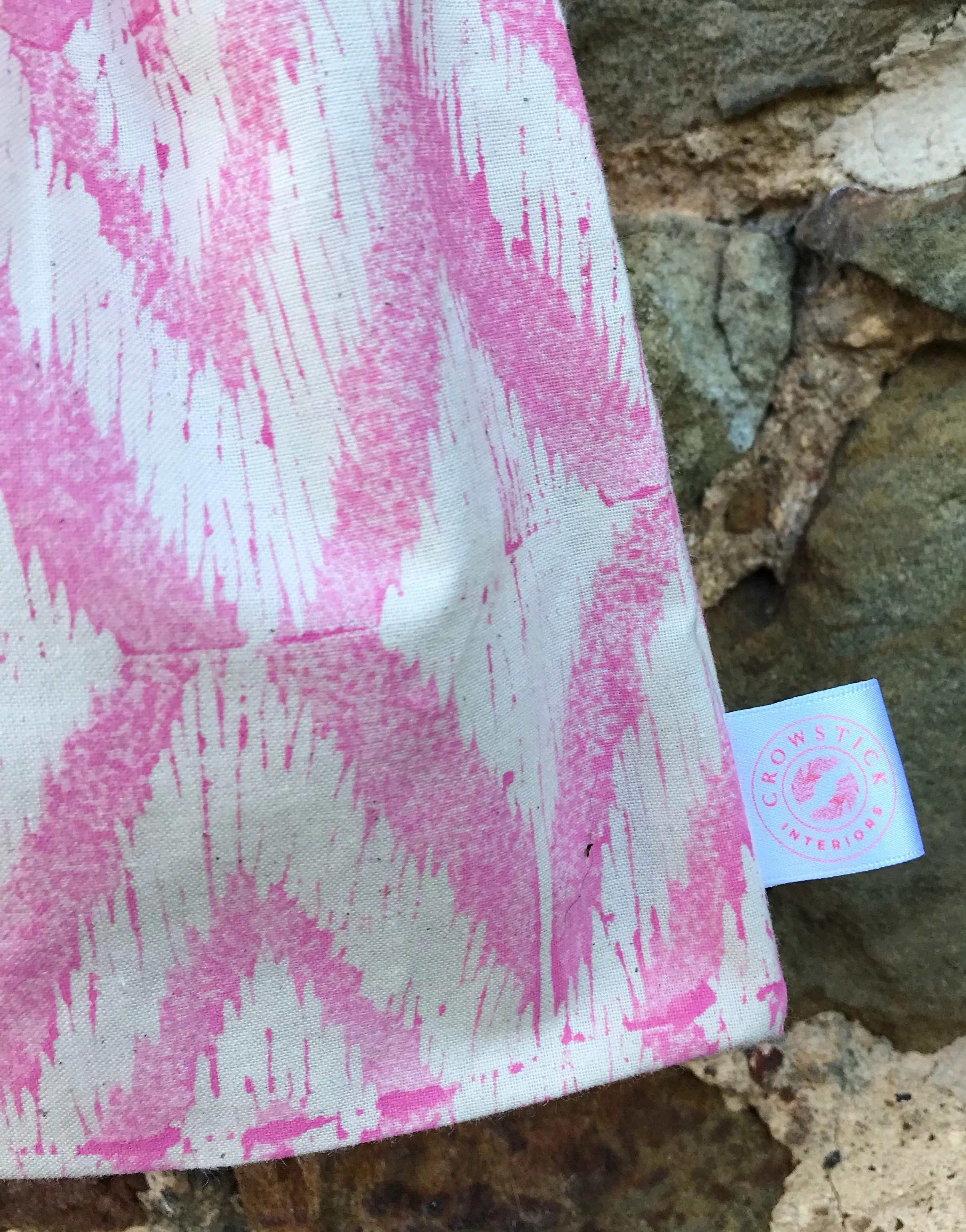 Hand Block Printed, Pink Drawstring Bag - Small