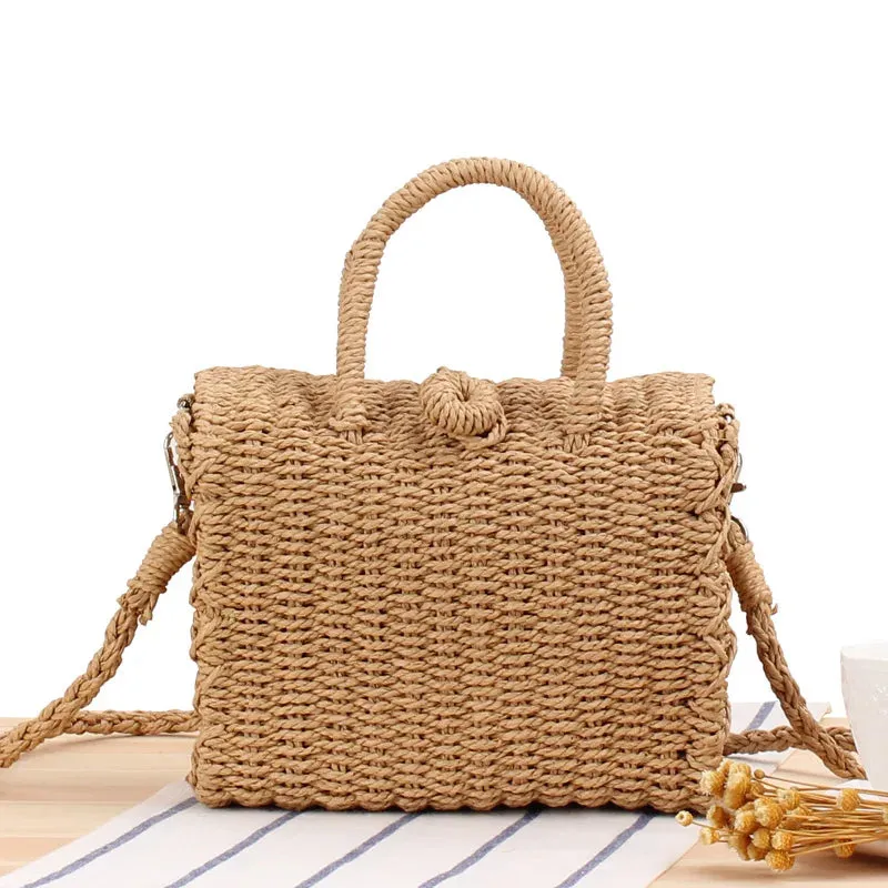 Handmade Bohemian Rattan Beach Bag - Woven Crossbody Tote for Women