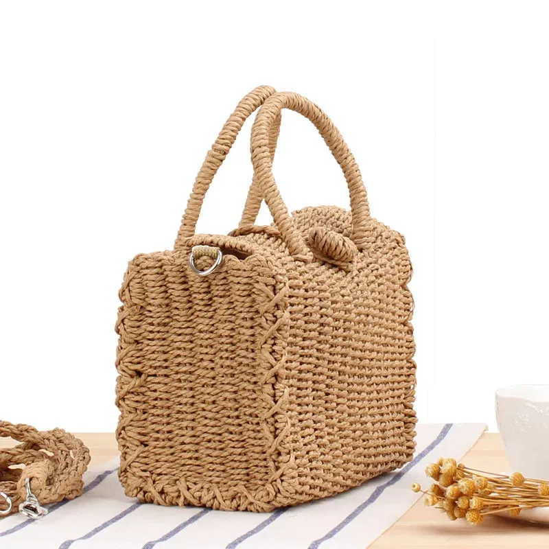 Handmade Bohemian Rattan Beach Bag - Woven Crossbody Tote for Women