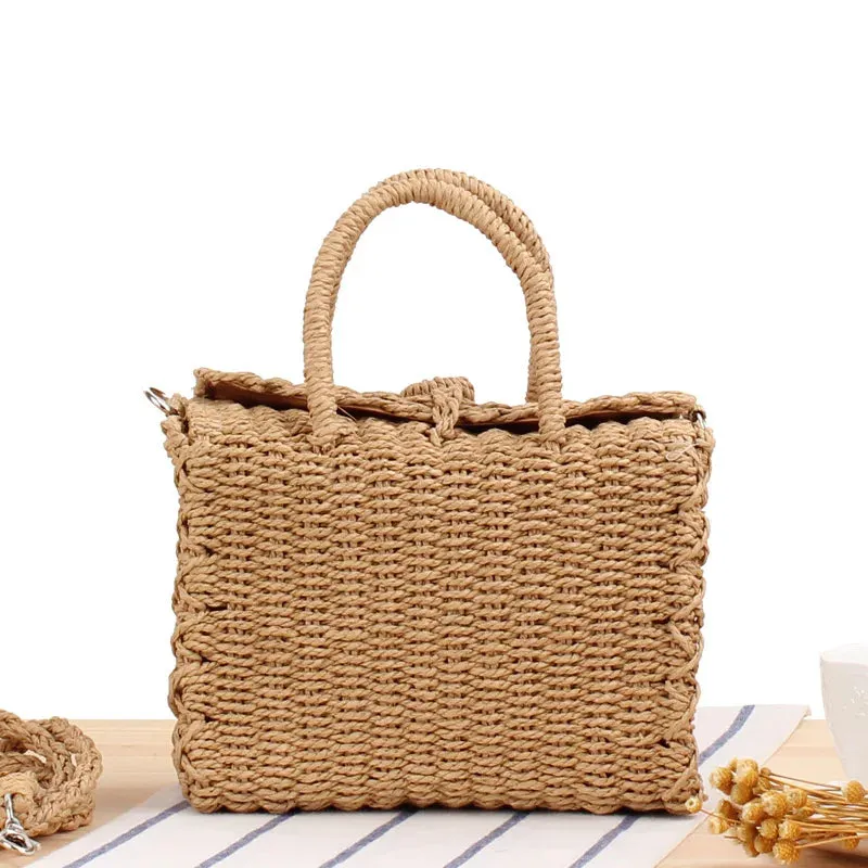 Handmade Bohemian Rattan Beach Bag - Woven Crossbody Tote for Women