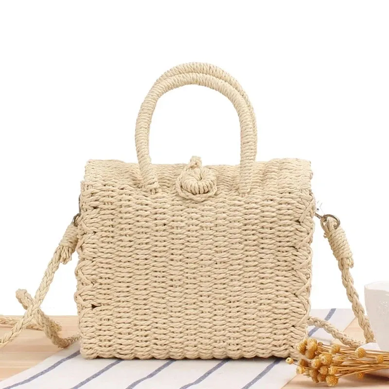 Handmade Bohemian Rattan Beach Bag - Woven Crossbody Tote for Women