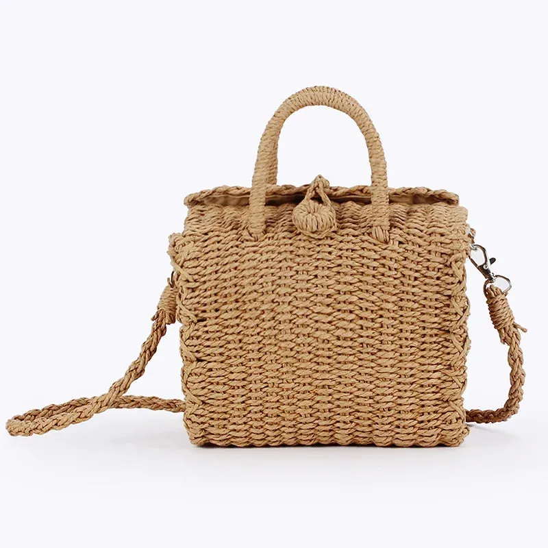 Handmade Bohemian Rattan Beach Bag - Woven Crossbody Tote for Women