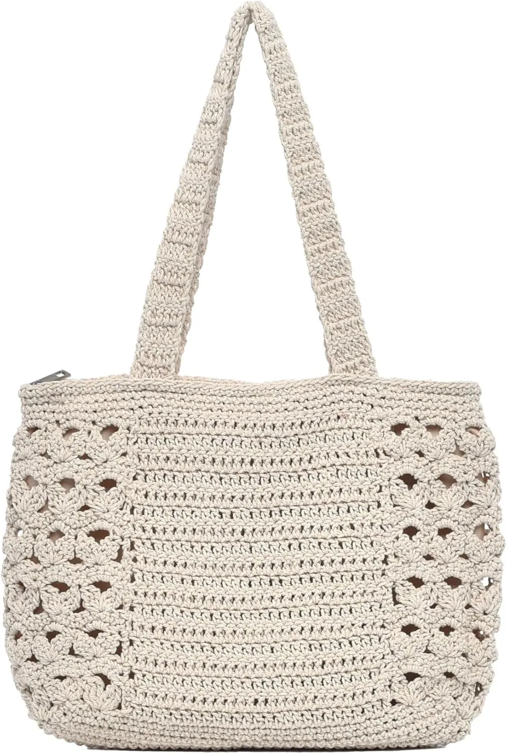 Handmade Cotton Crochet Hollow Shoulder Bag, Tote Bag, Holiday Tote Bag(Beige)