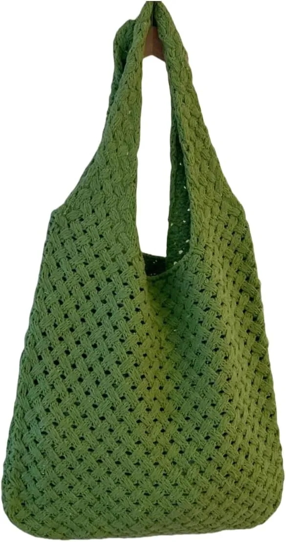 Handmade Crochet Tote Bag for Women - Boho Knitted Shoulder Purse with Dual Straps, Spacious Daily Bag