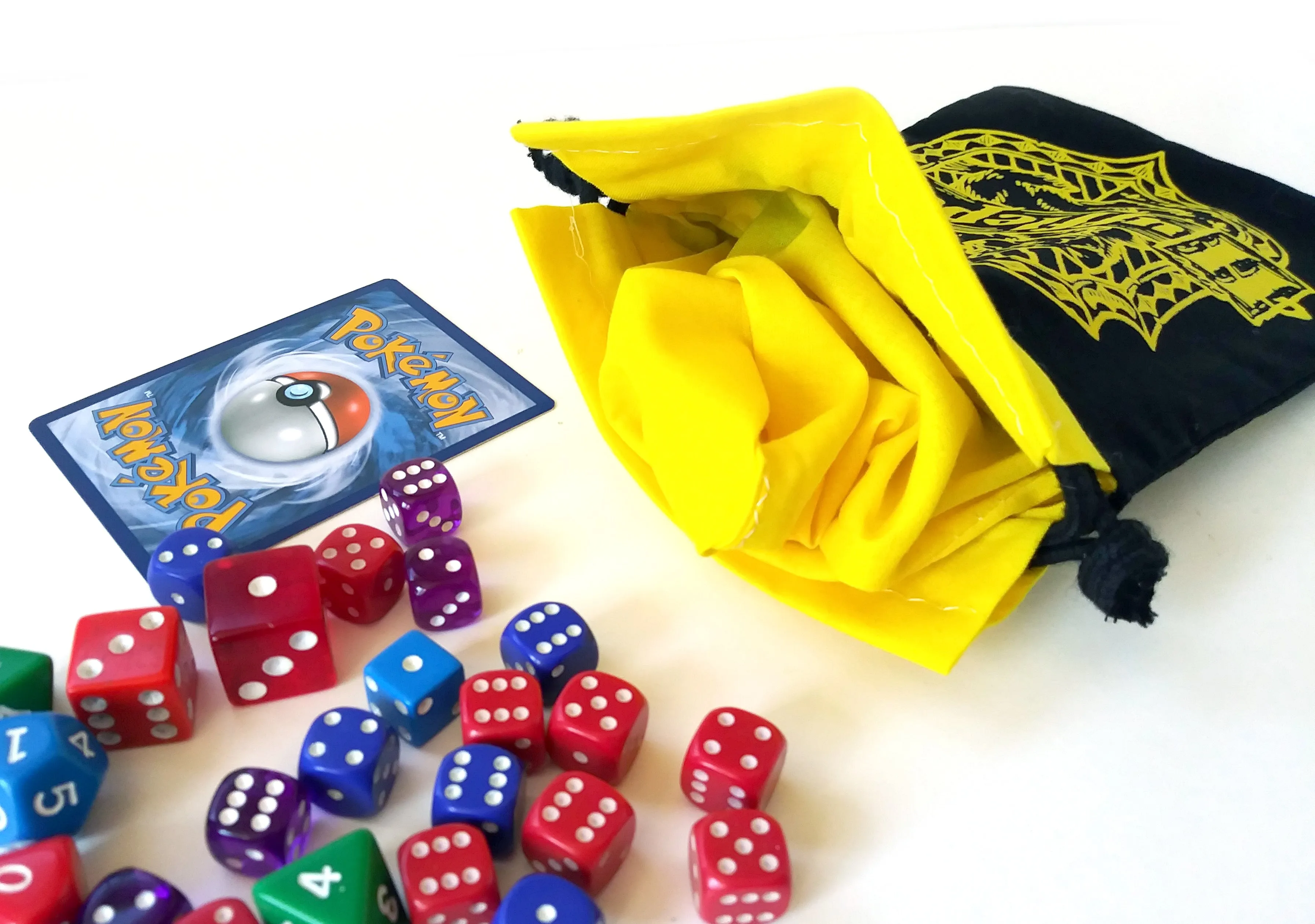 Handmade Drawstring bag - Printed Black Hufflepuff
