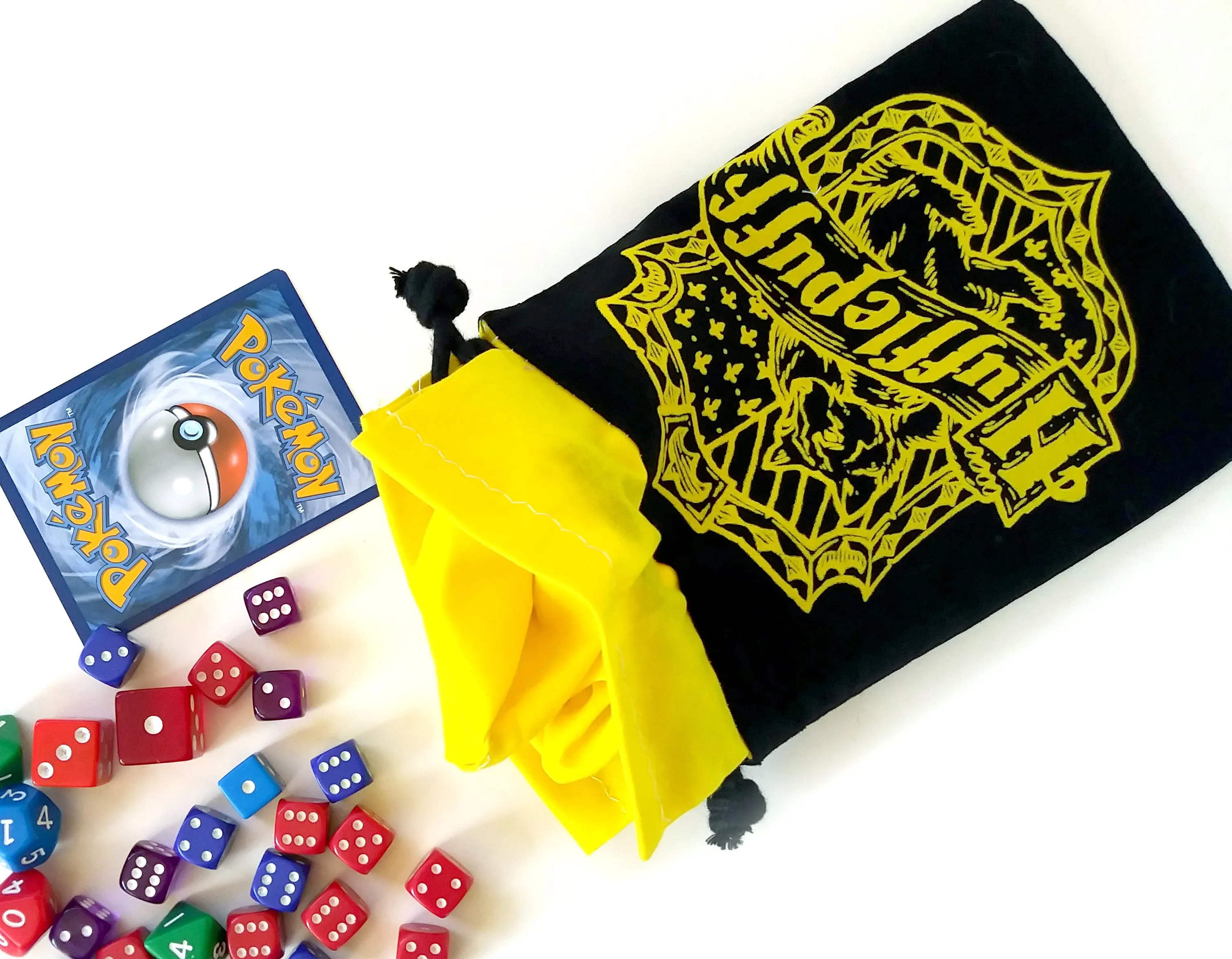 Handmade Drawstring bag - Printed Black Hufflepuff