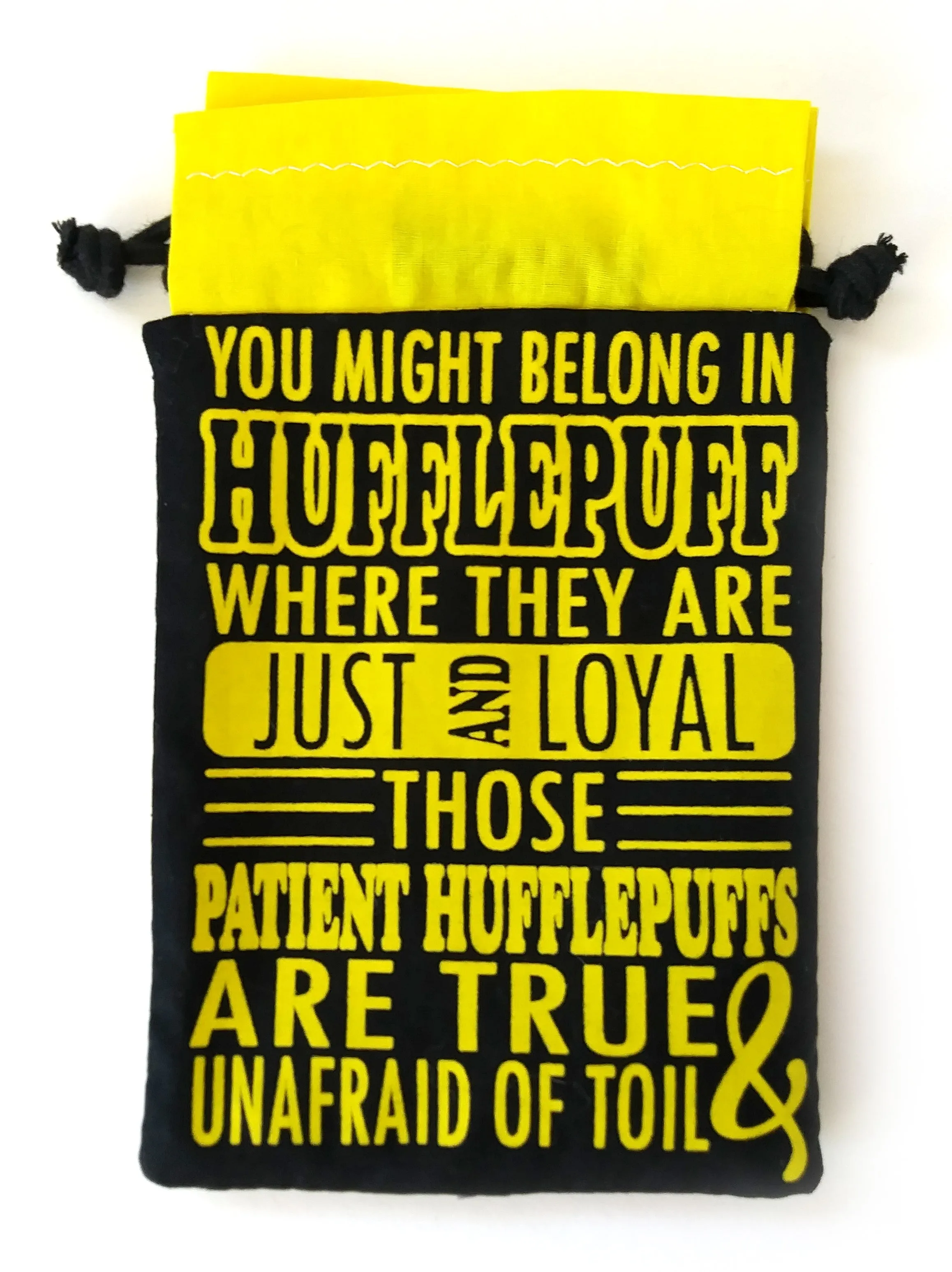 Handmade Drawstring bag - Printed Black Hufflepuff