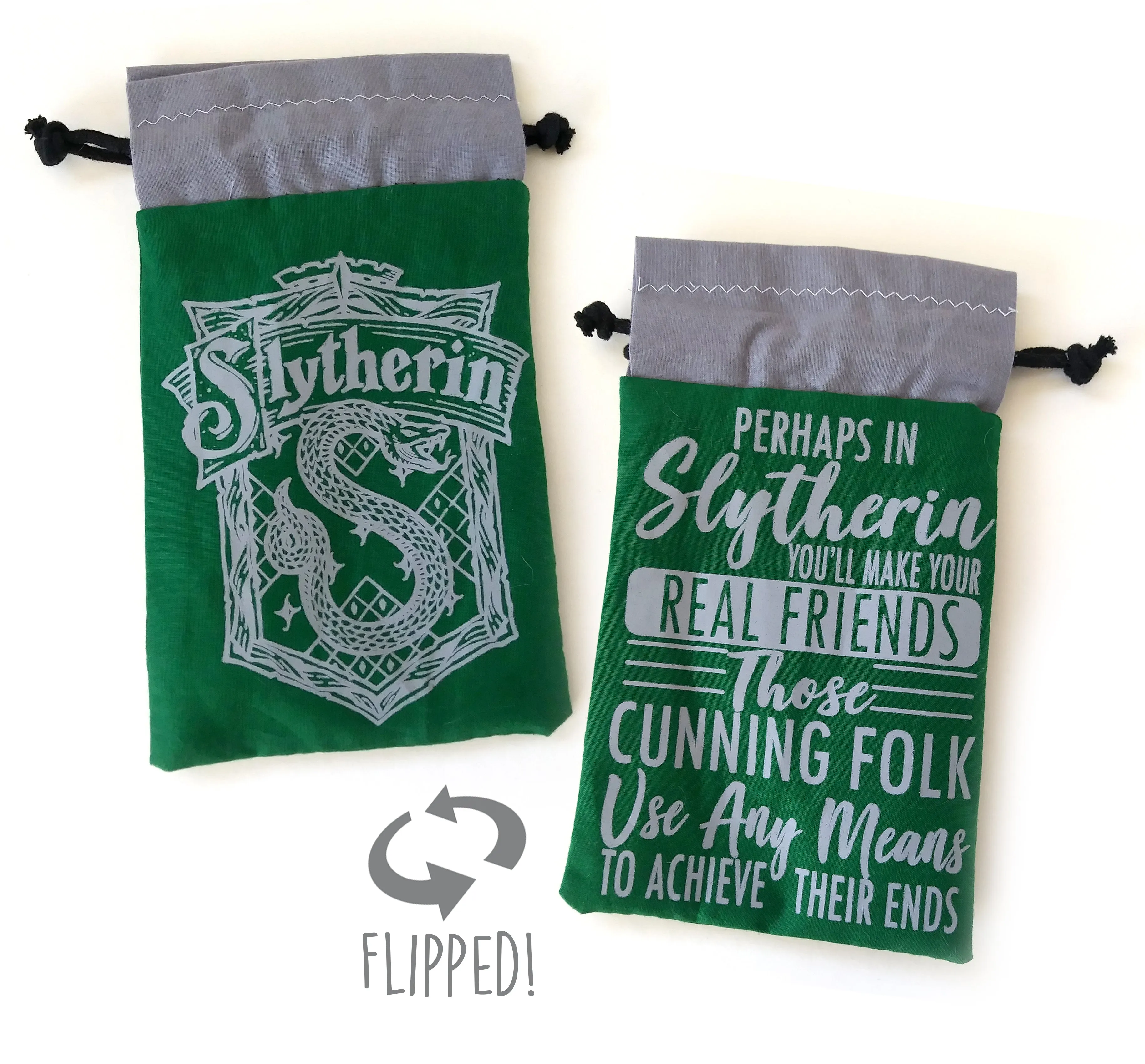 Handmade Drawstring bag - Printed Green Slytherin