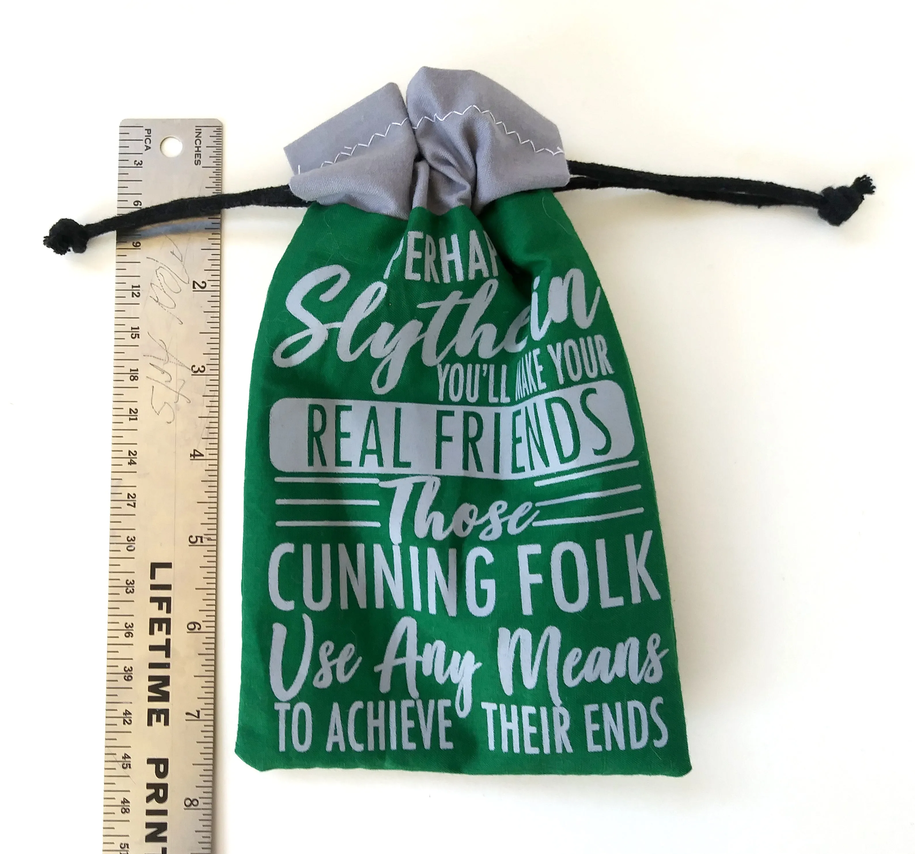 Handmade Drawstring bag - Printed Green Slytherin