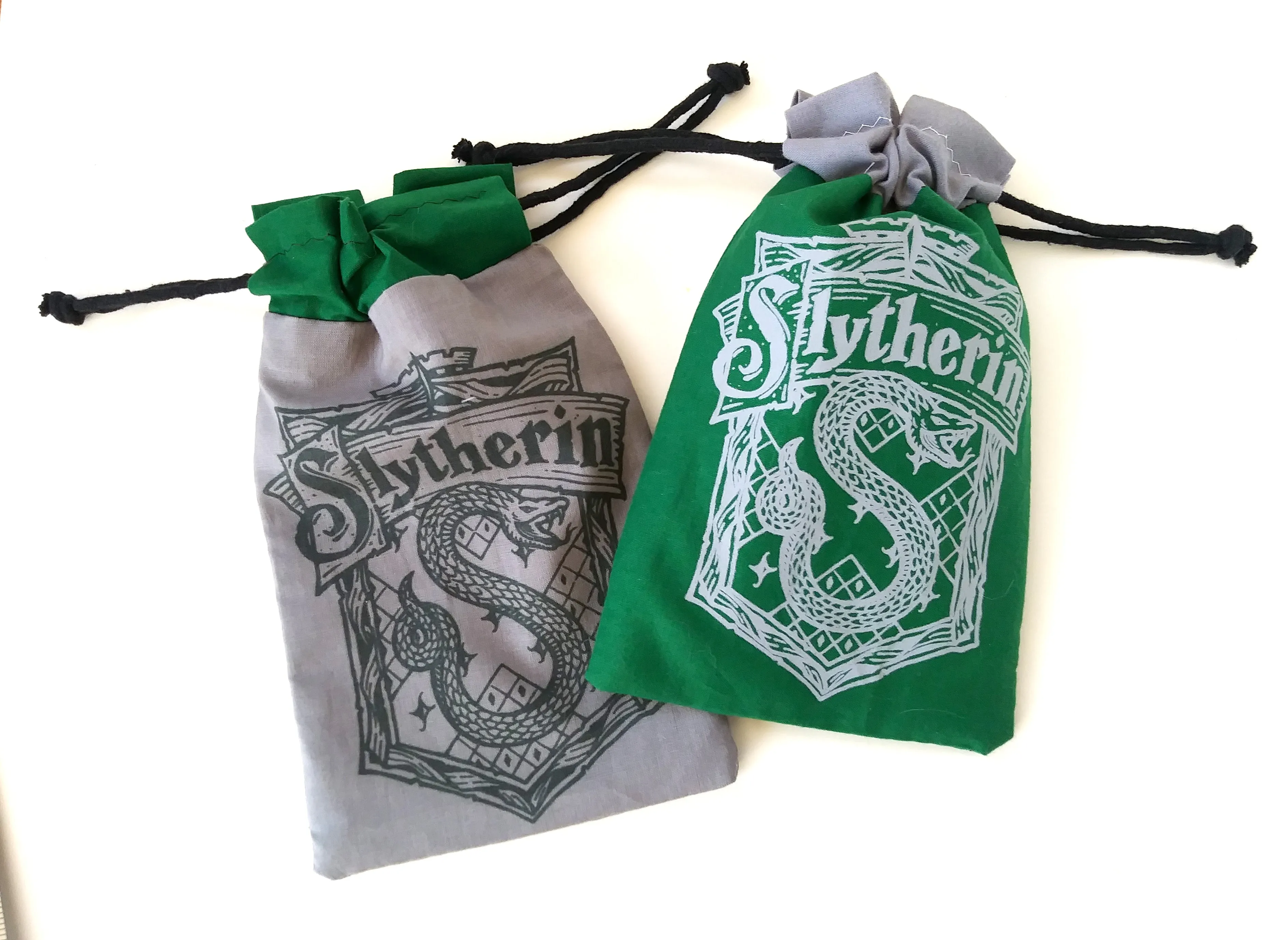 Handmade Drawstring bag - Printed Green Slytherin