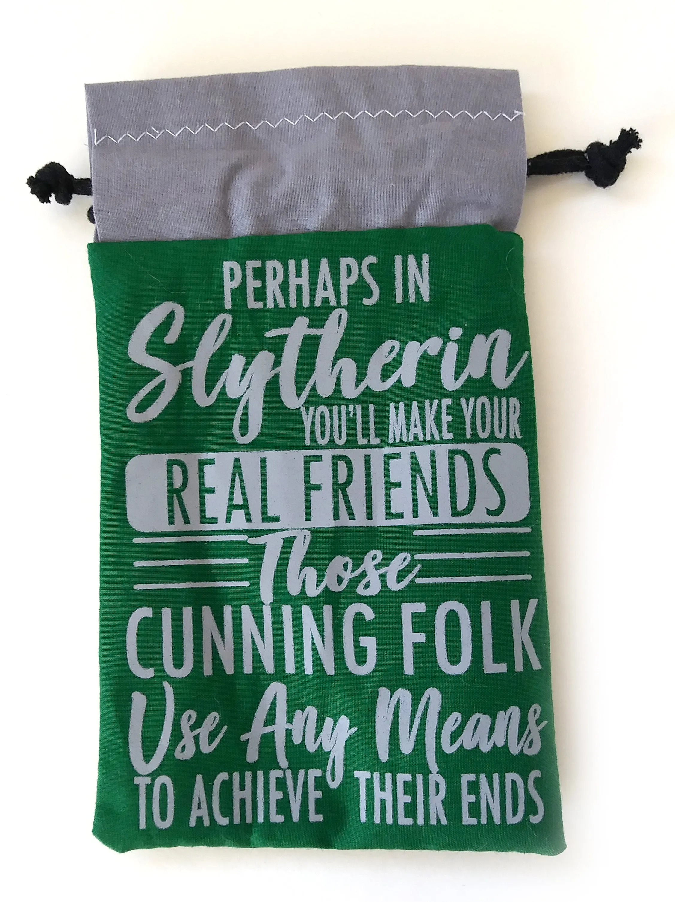 Handmade Drawstring bag - Printed Green Slytherin