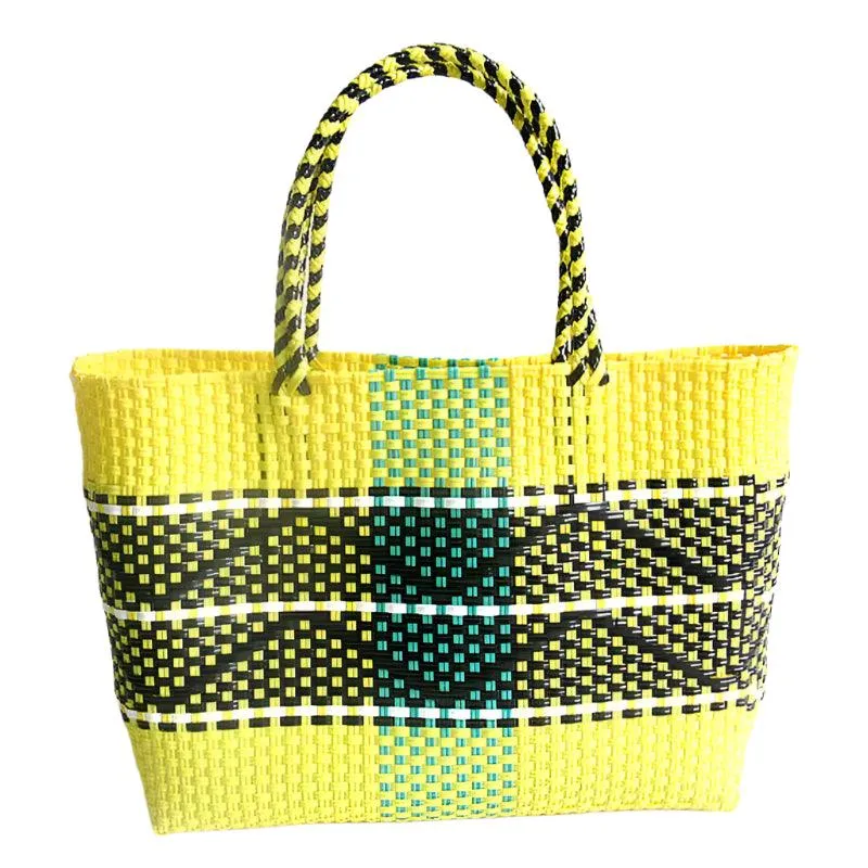 Handmade Plastic Woven Bohemian Tote – Summer Beach Shoulder Bag for Women
