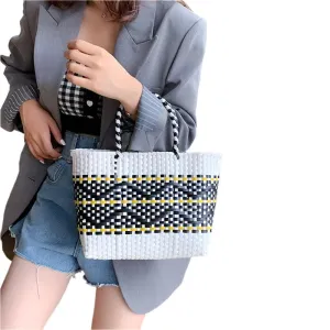 Handmade Plastic Woven Bohemian Tote – Summer Beach Shoulder Bag for Women