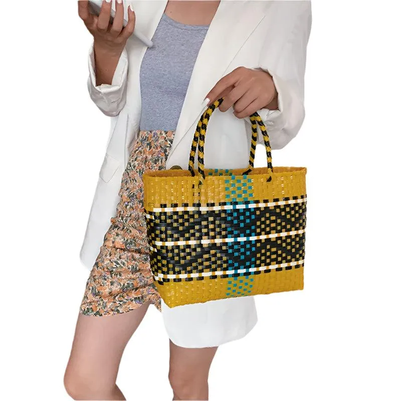 Handmade Plastic Woven Bohemian Tote – Summer Beach Shoulder Bag for Women