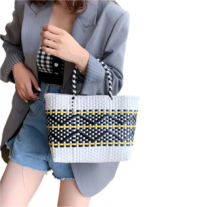 Handmade Plastic Woven Bohemian Tote – Summer Beach Shoulder Bag for Women