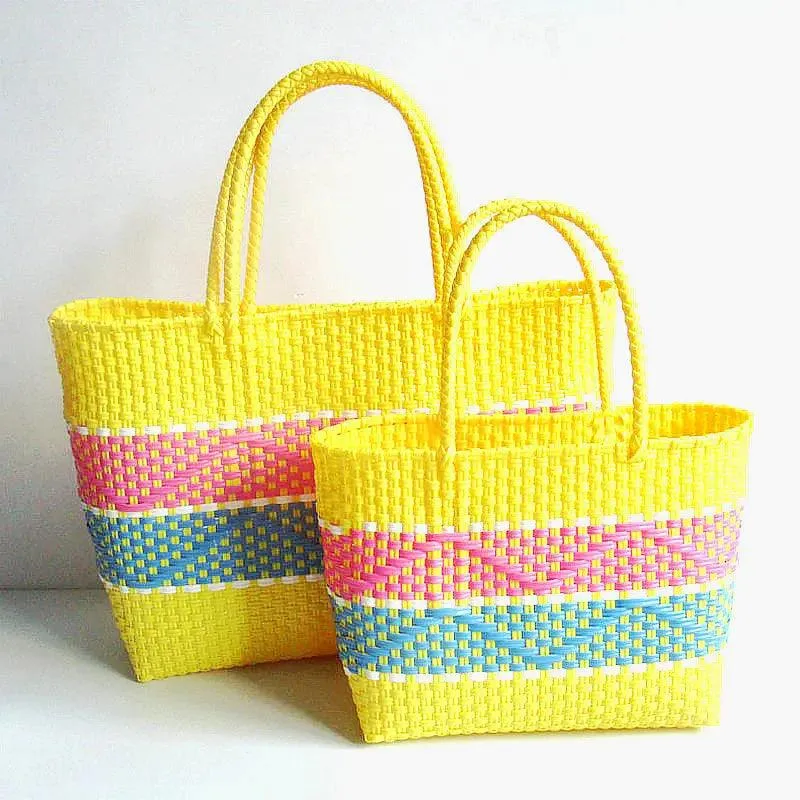 Handmade Plastic Woven Bohemian Tote – Summer Beach Shoulder Bag for Women