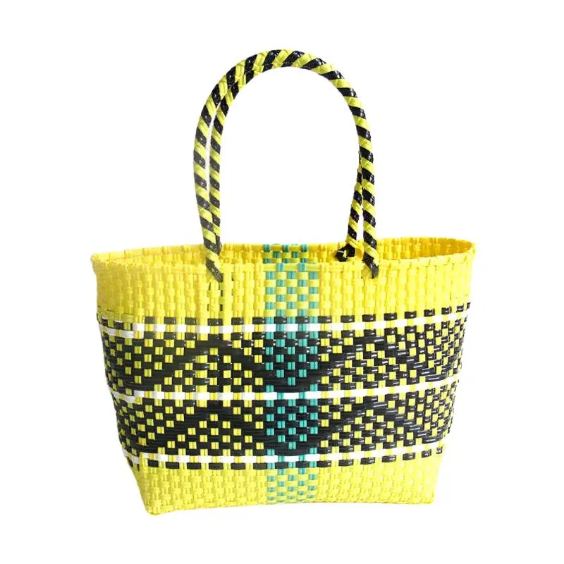 Handmade Plastic Woven Bohemian Tote – Summer Beach Shoulder Bag for Women