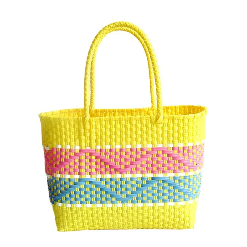 Handmade Plastic Woven Bohemian Tote – Summer Beach Shoulder Bag for Women