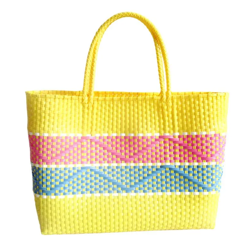 Handmade Plastic Woven Bohemian Tote – Summer Beach Shoulder Bag for Women